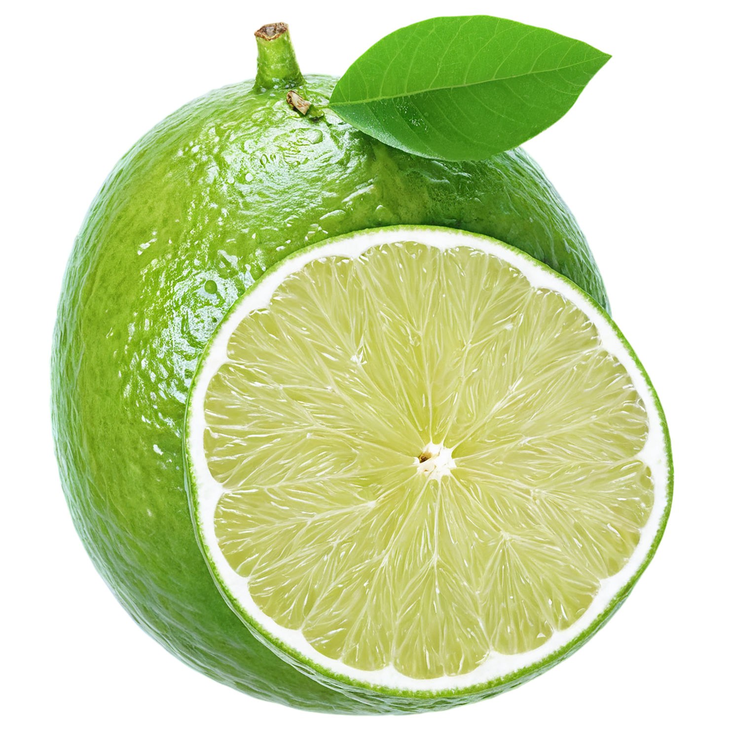 Lime fruit with leaf isolated on transparent background #987