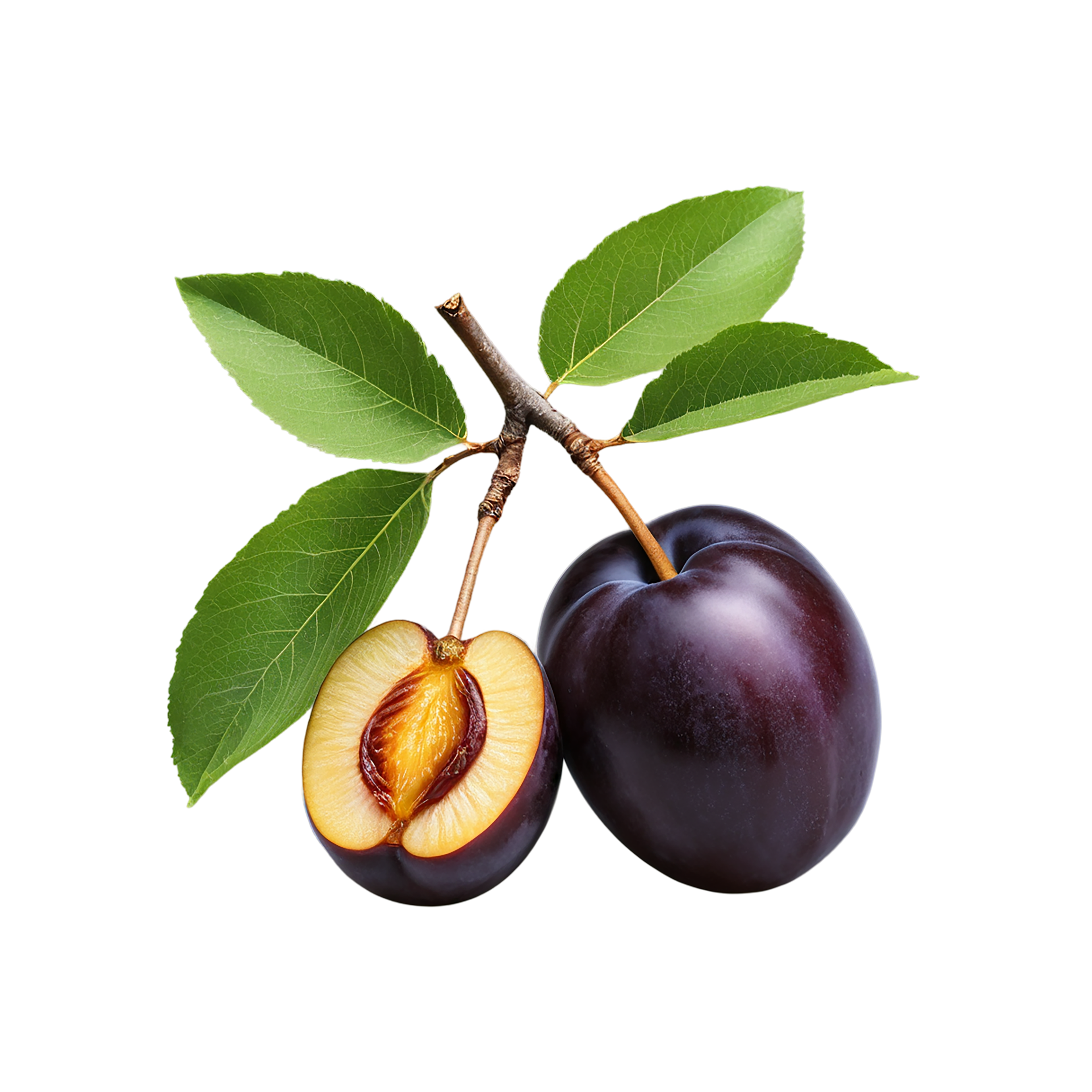 Plum fruit with leaf isolated on transparent background #1580