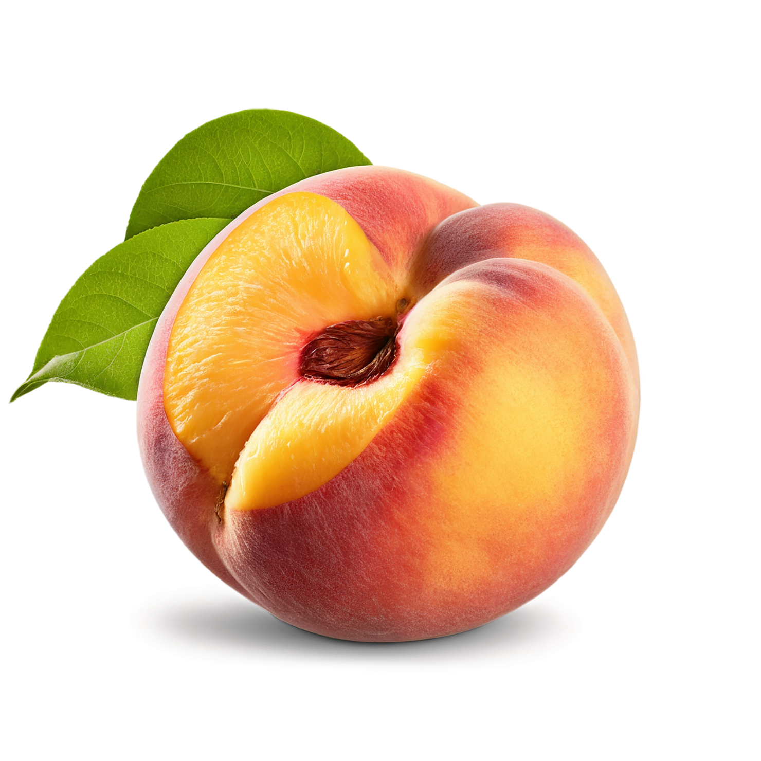Peach fruit with leaf isolated on transparent background #1366