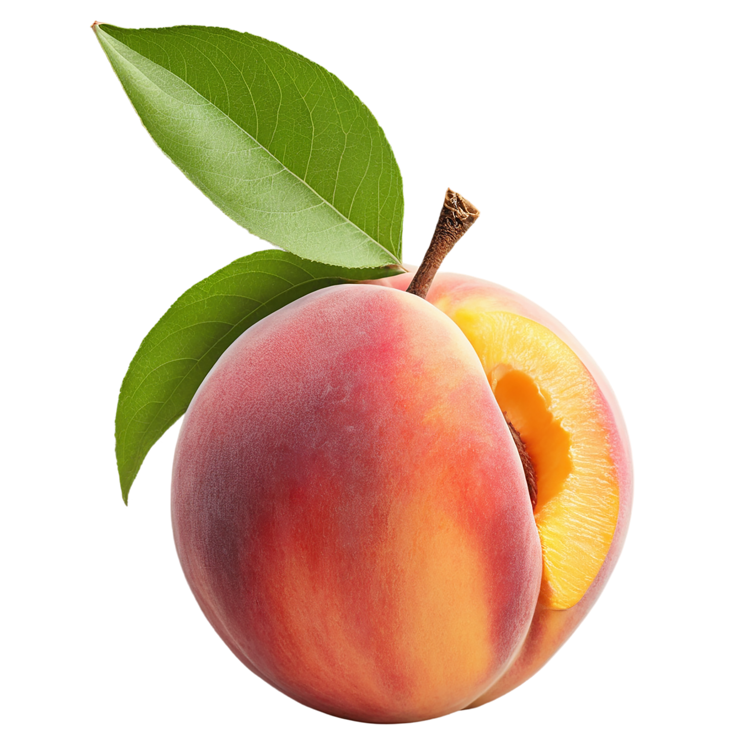 Peach fruit with leaf isolated on transparent background #1367