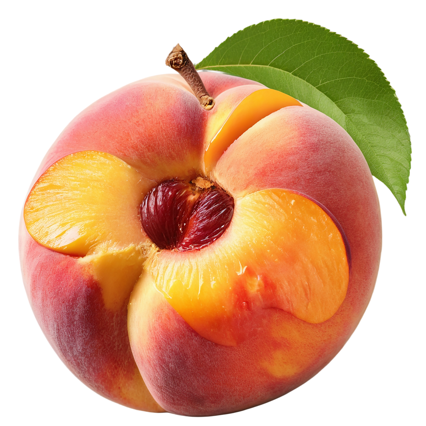 Peach fruit with leaf isolated on transparent background #1384