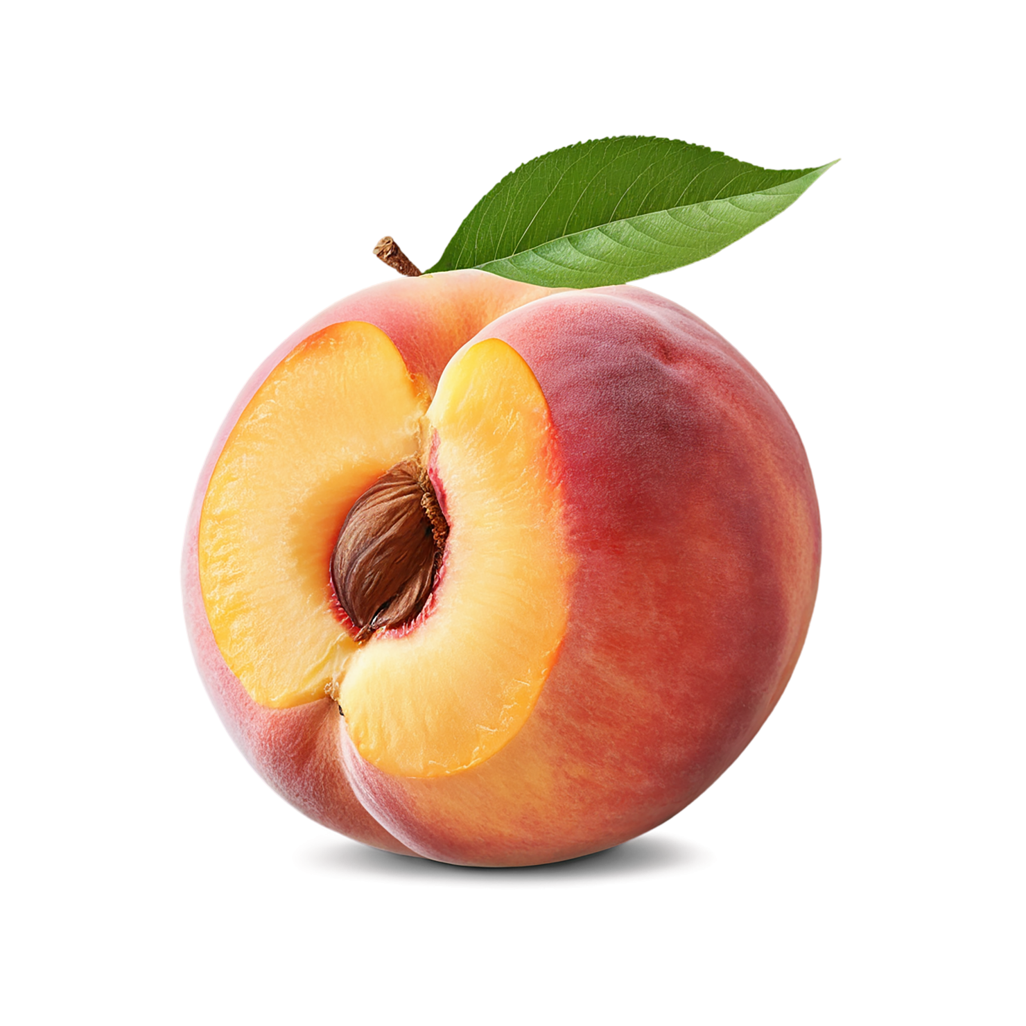 Peach fruit with leaf isolated on transparent background #1392