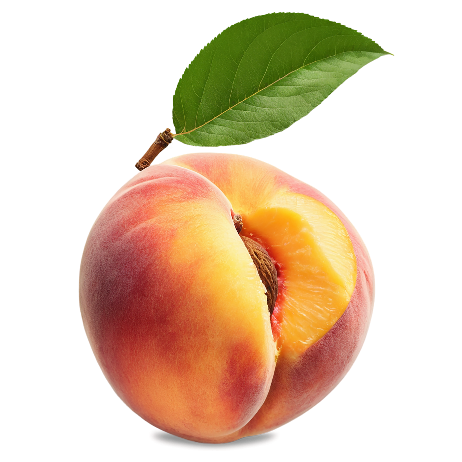 Peach fruit with leaf isolated on transparent background #1393