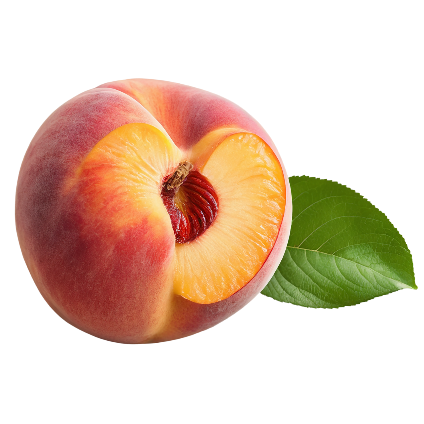 Peach fruit with leaf isolated on transparent background #1397