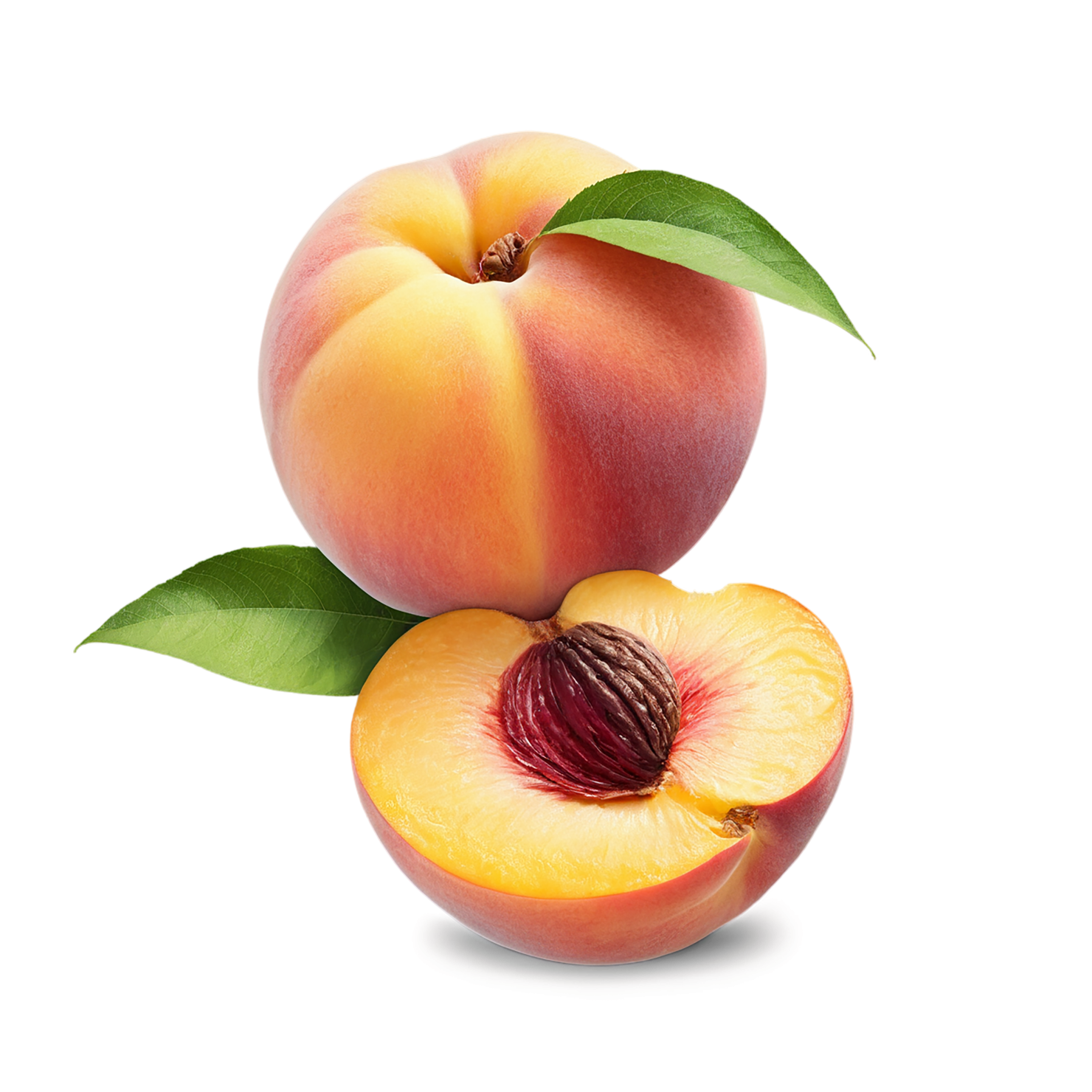 Peach fruit with leaf isolated on transparent background #1402