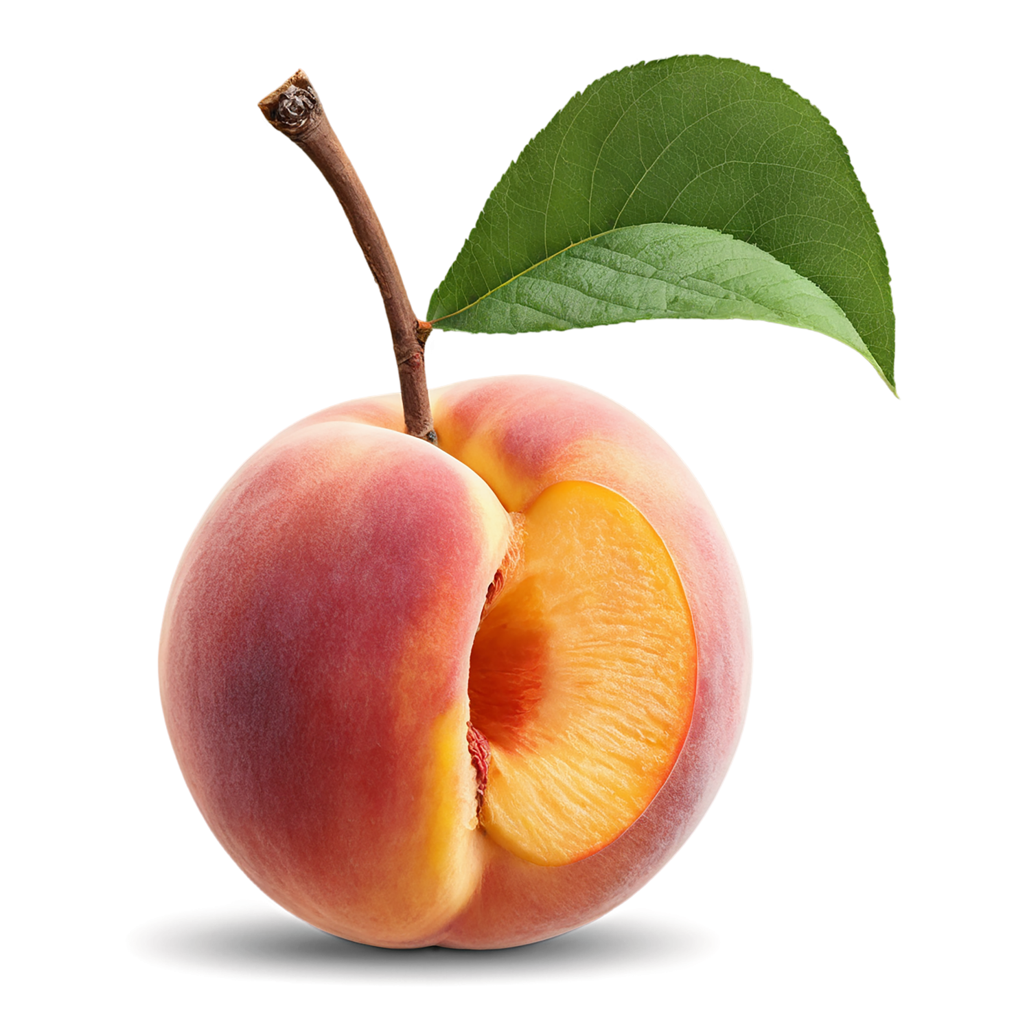 Peach fruit with leaf isolated on transparent background #1403