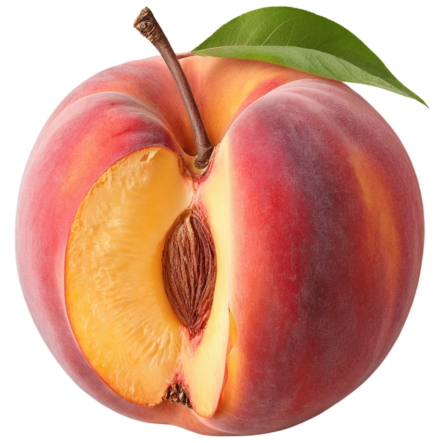 Peach fruit with leaf isolated on transparent background #1405
