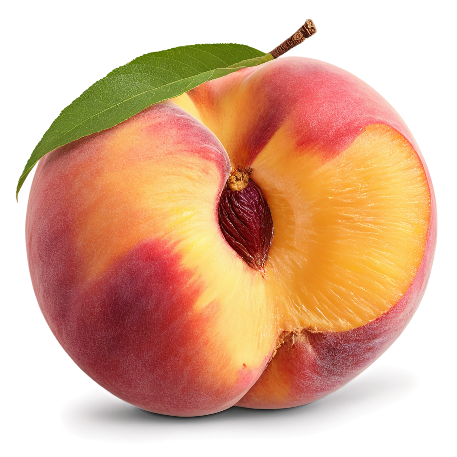 Peach fruit with leaf isolated on transparent background #1409