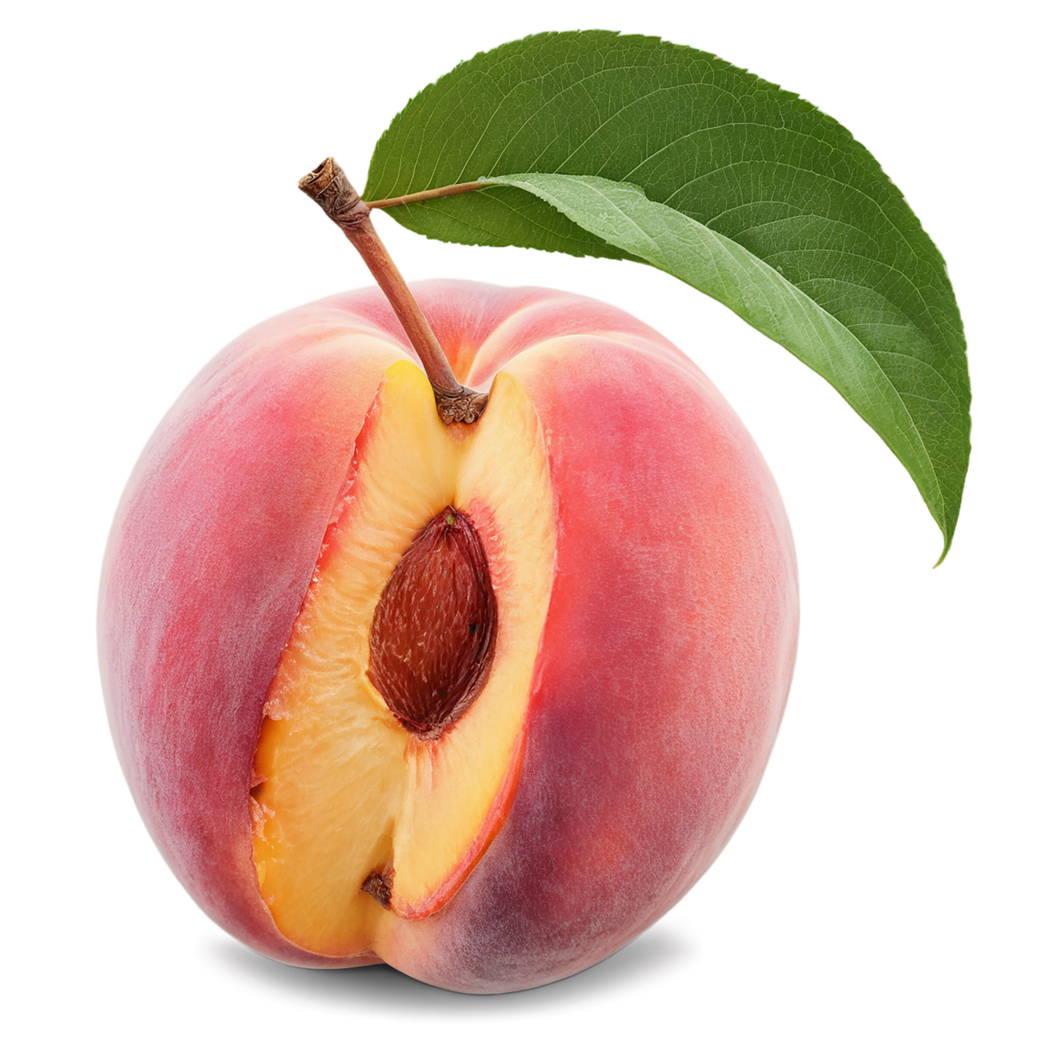 Peach fruit with leaf isolated on transparent background #1414