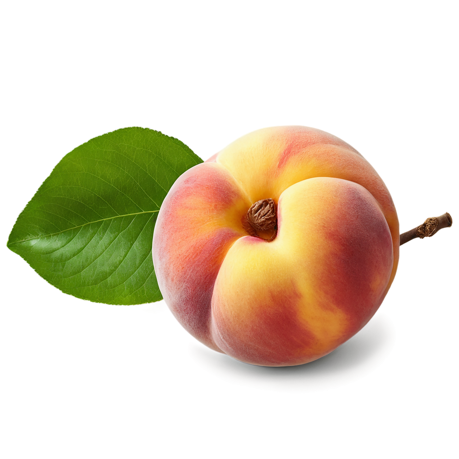 Peach fruit with leaf isolated on transparent background #1415