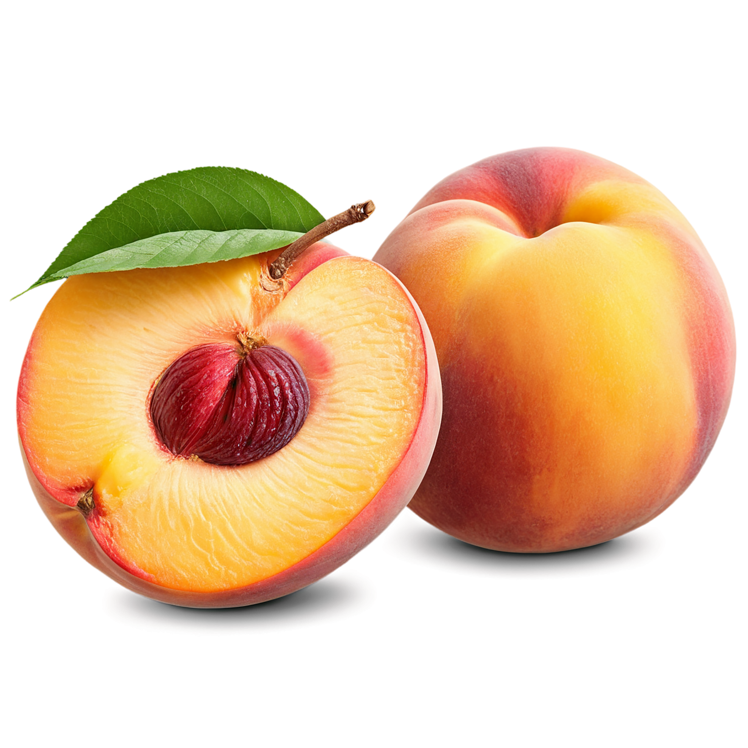 Peach fruit with leaf isolated on transparent background #1420