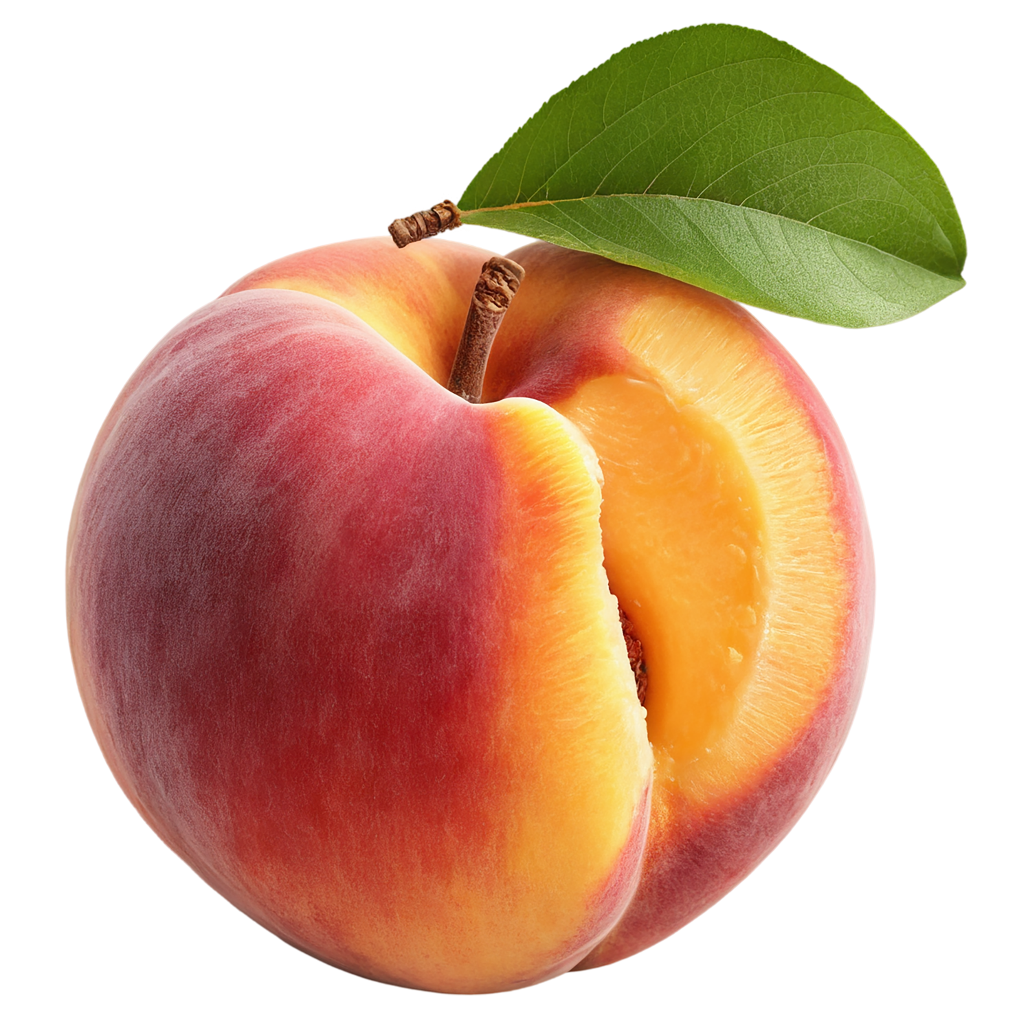 Peach fruit with leaf isolated on transparent background #1421