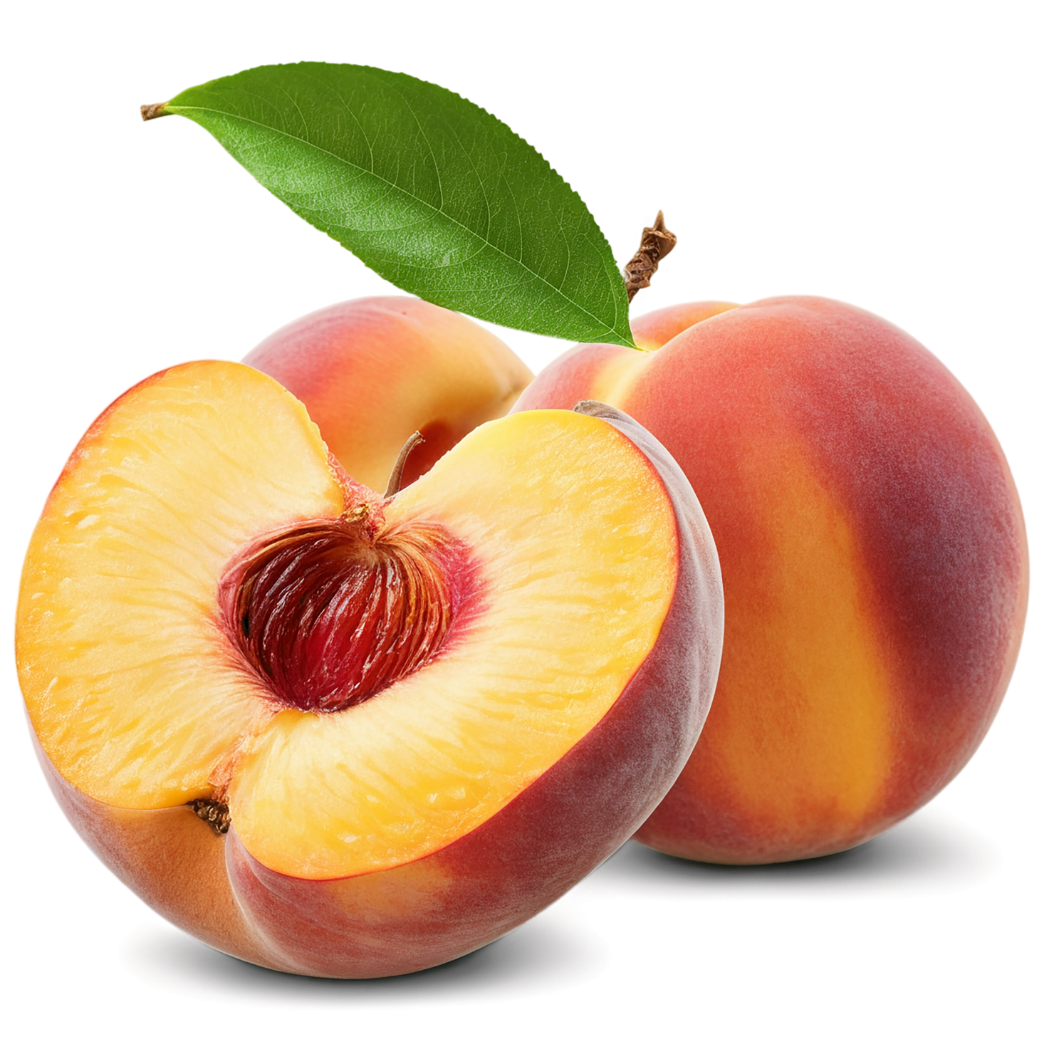 Peach fruit with leaf isolated on transparent background #1422