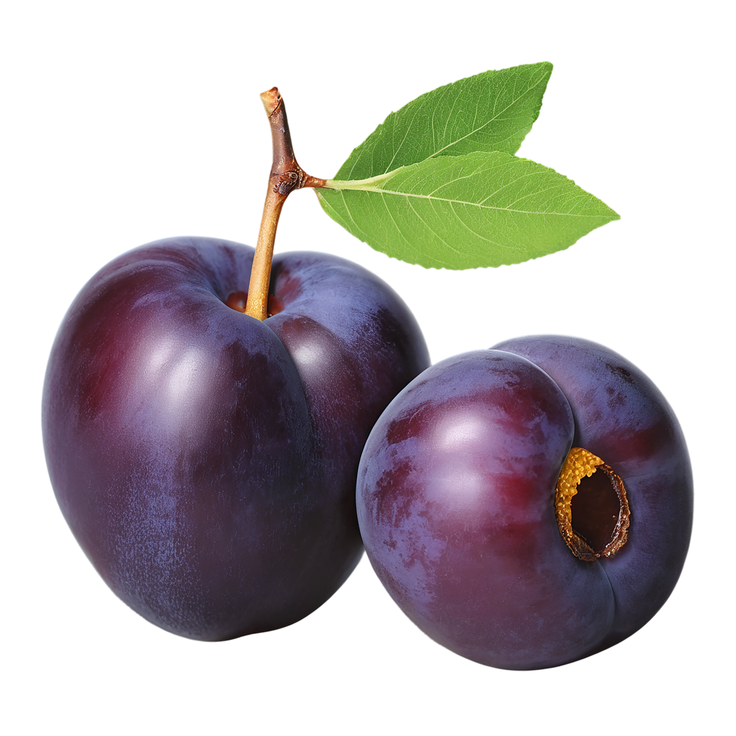 Plum fruit with leaf isolated on transparent background #1544