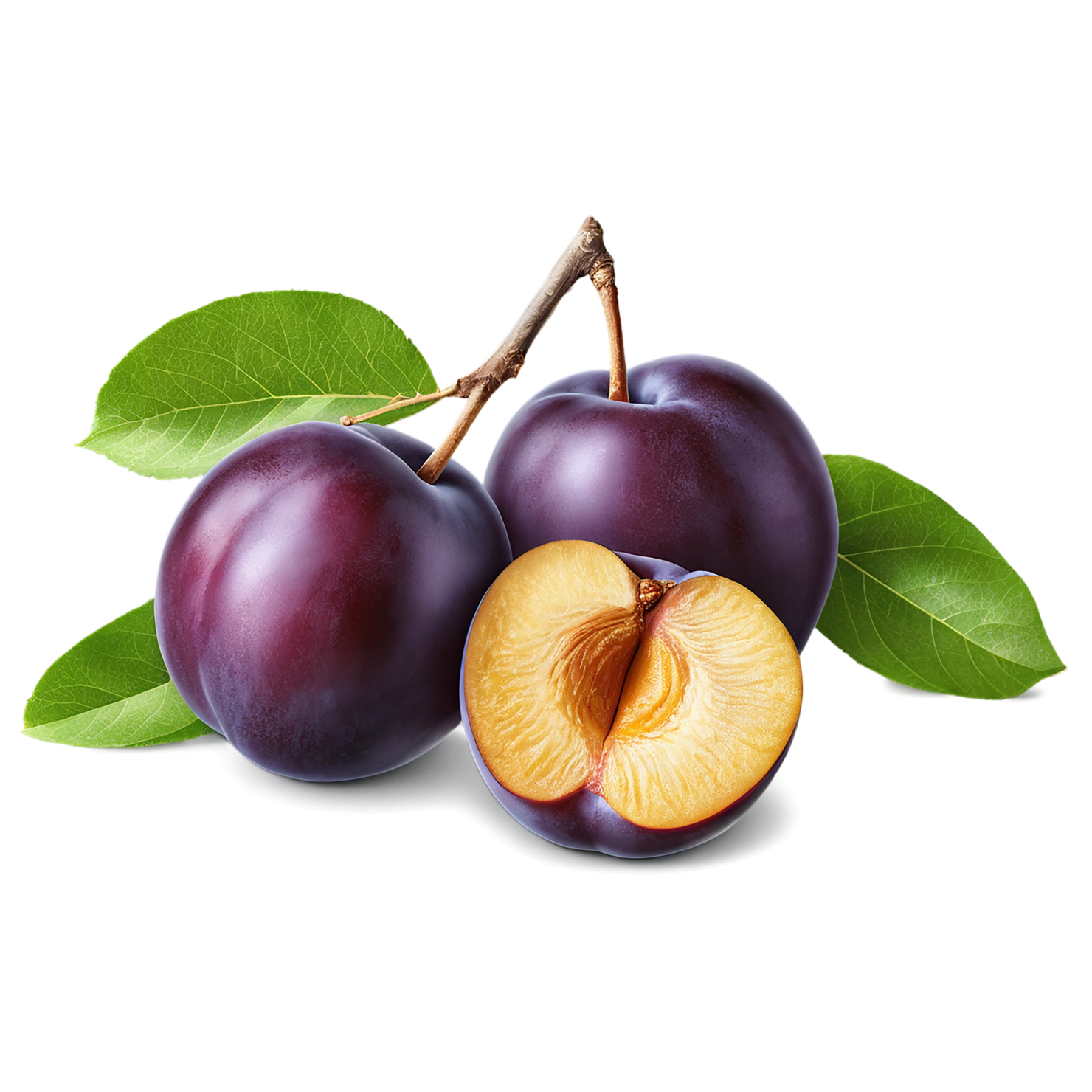 Plum fruit with leaf isolated on transparent background #1556