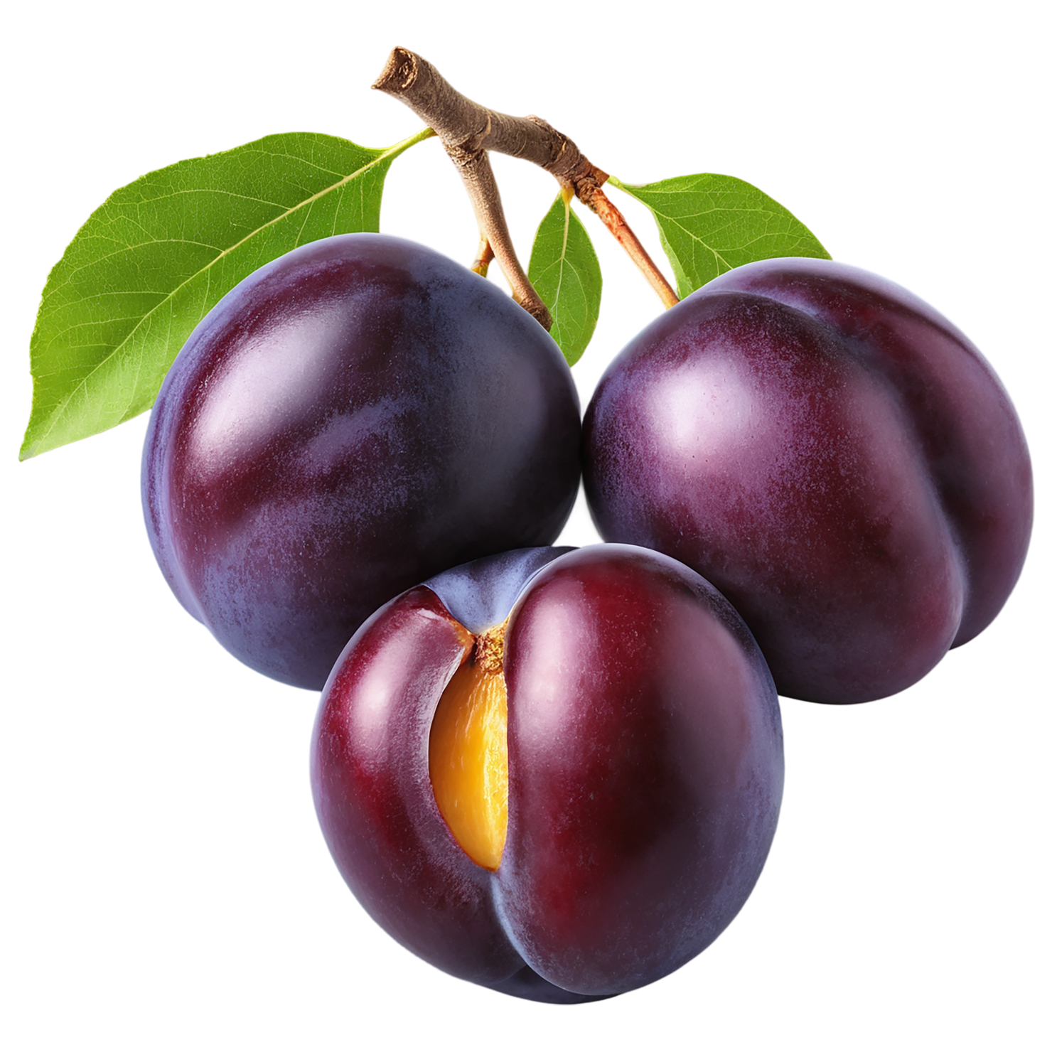 Plum fruit with leaf isolated on transparent background #1564