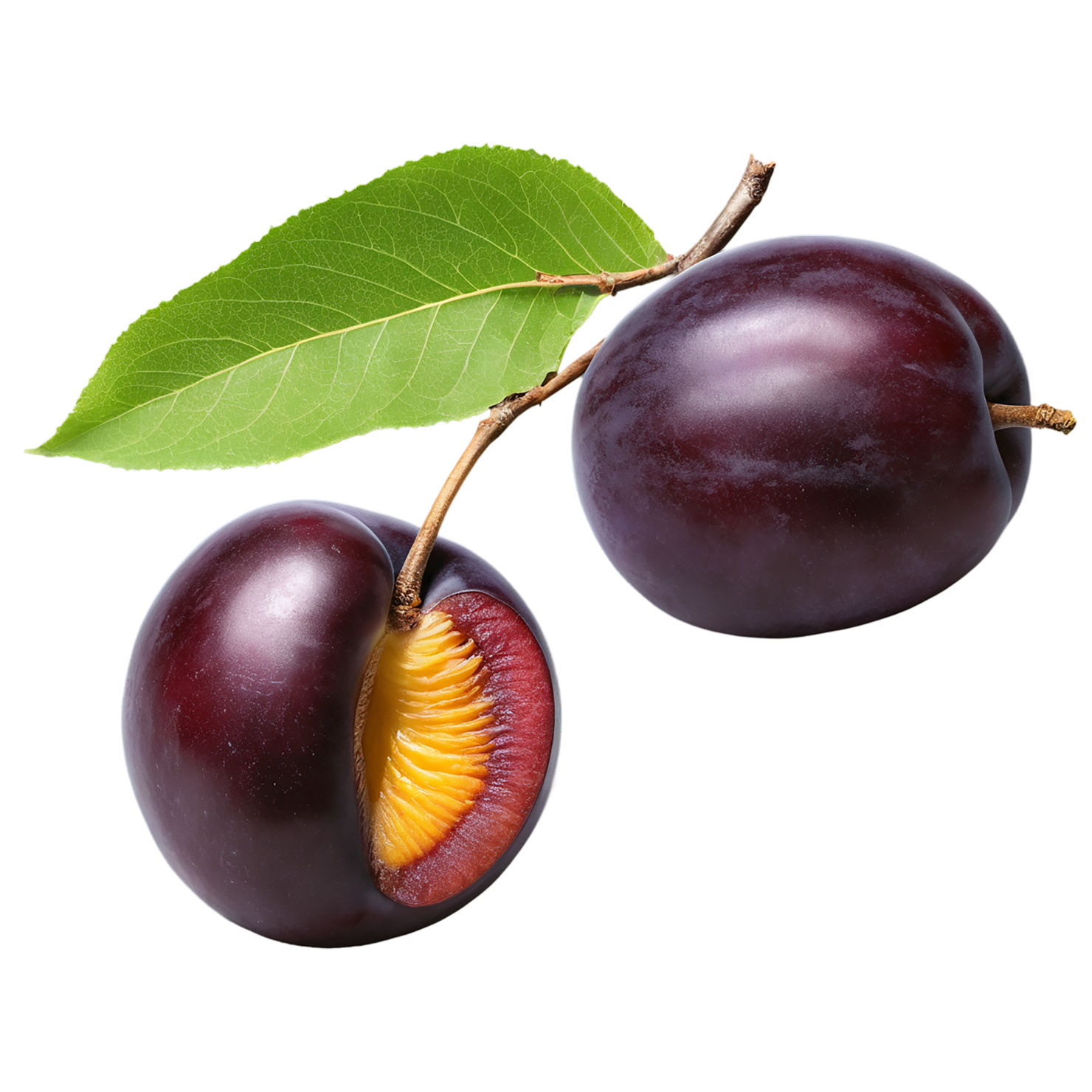 Plum fruit with leaf isolated on transparent background #1581
