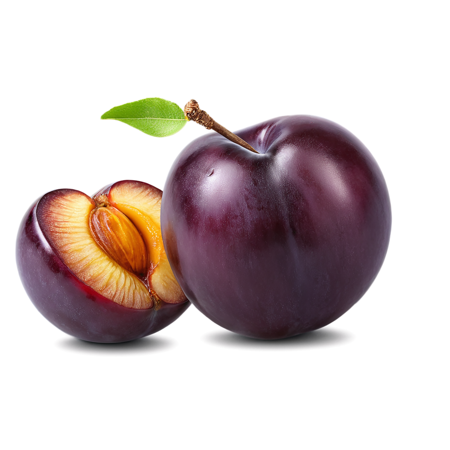 Plum fruit with leaf isolated on transparent background #1592