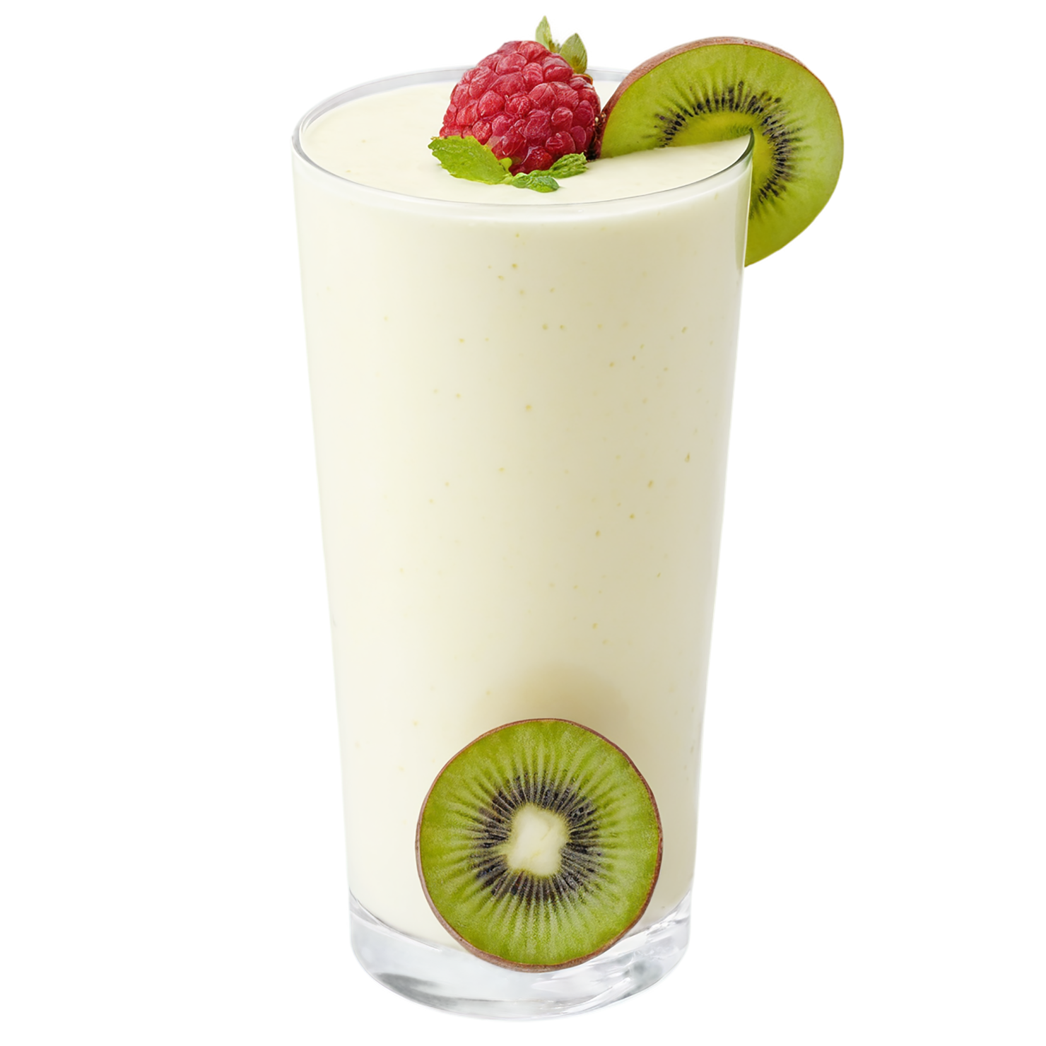 Glass of fruit lassi beverage with ice cube isolated on transparent background #2107