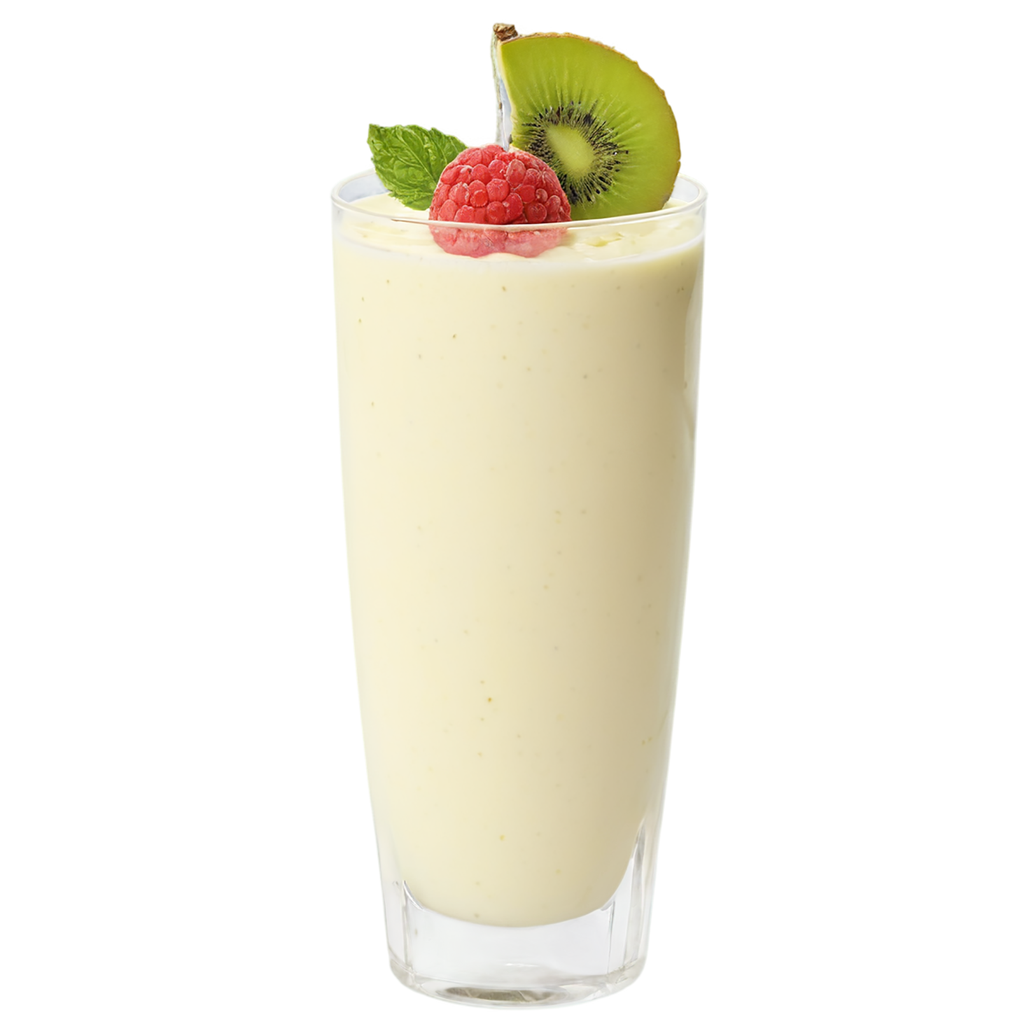 Glass of fruit lassi beverage with ice cube isolated on transparent background #2111