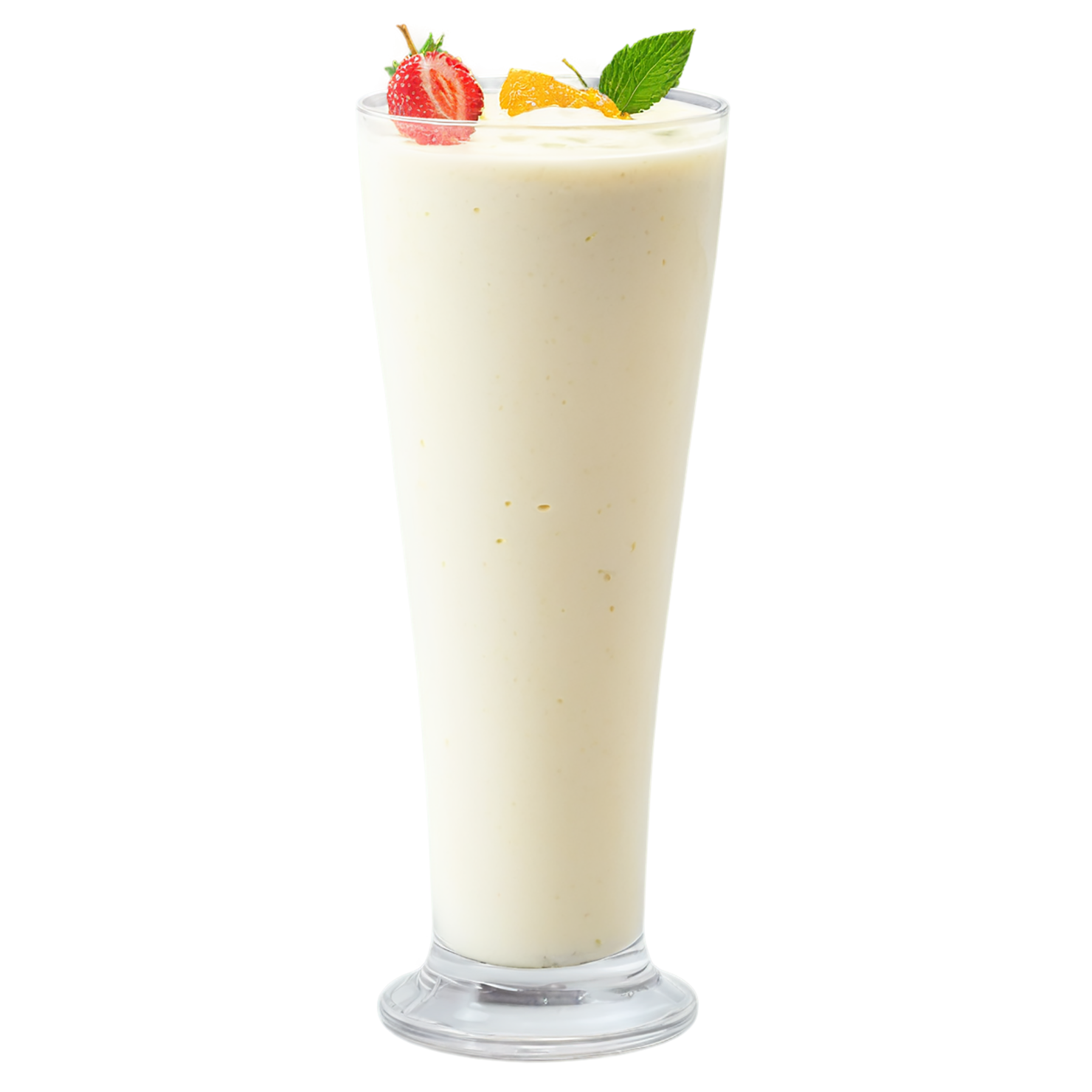 Glass of fruit lassi beverage with ice cube isolated on transparent background #2114