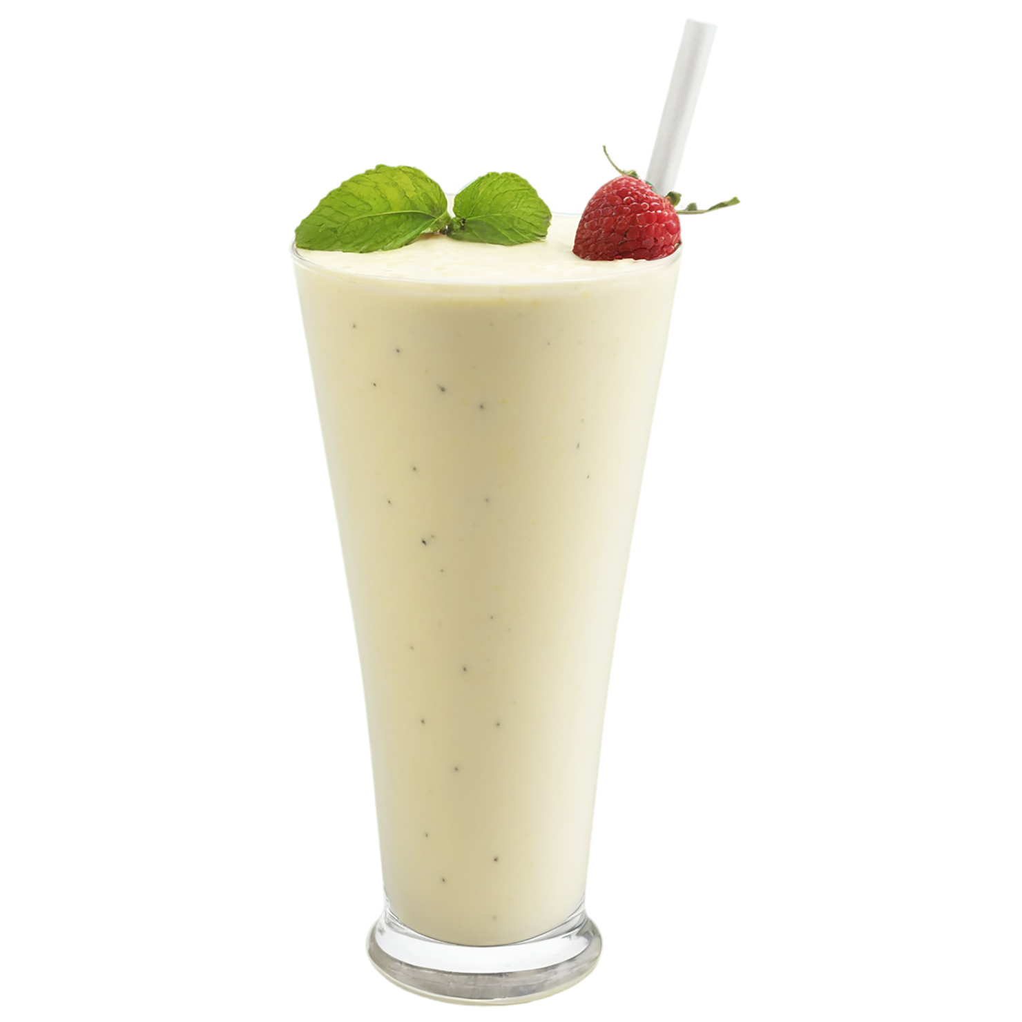 Glass of fruit lassi beverage with ice cube isolated on transparent background #2120