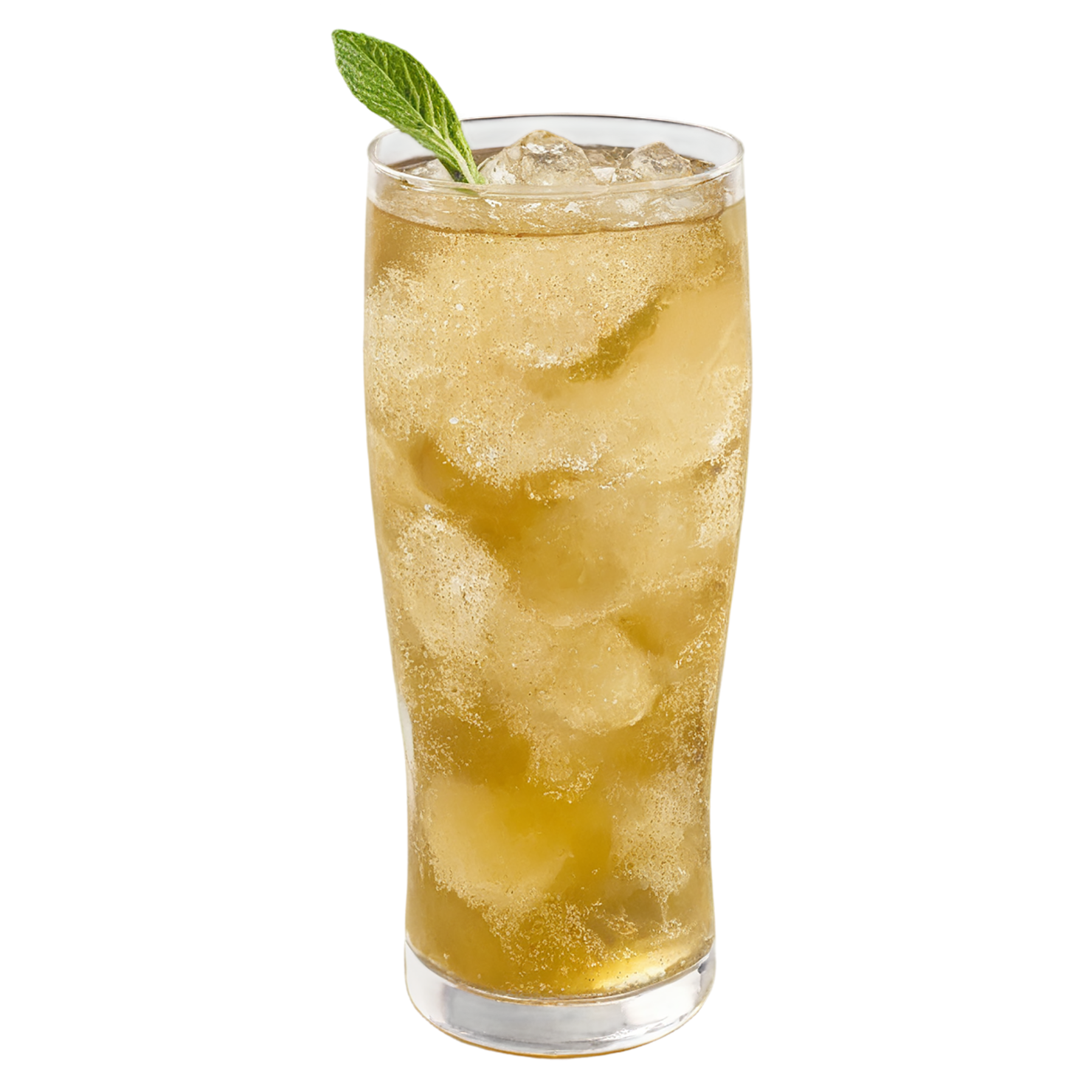 Glass of ginger ale beverage with ice cube isolated on transparent background #2128