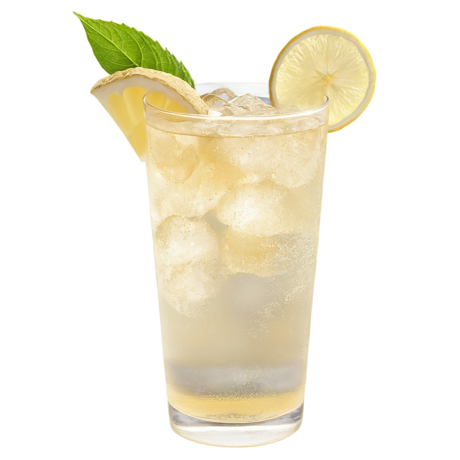 Glass of ginger ale beverage with ice cube isolated on transparent background #2148