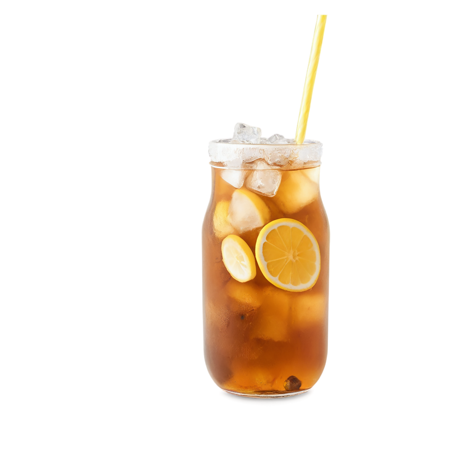 Glass of Iced tea beverage with ice cube and lime isolated on transparent background #2200