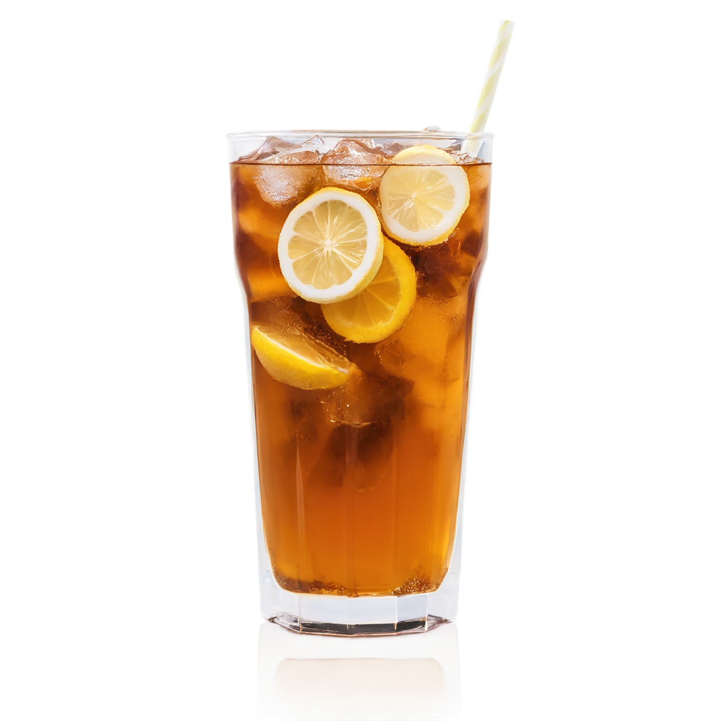 Glass of Iced tea beverage with ice cube and lime isolated on transparent background #2201