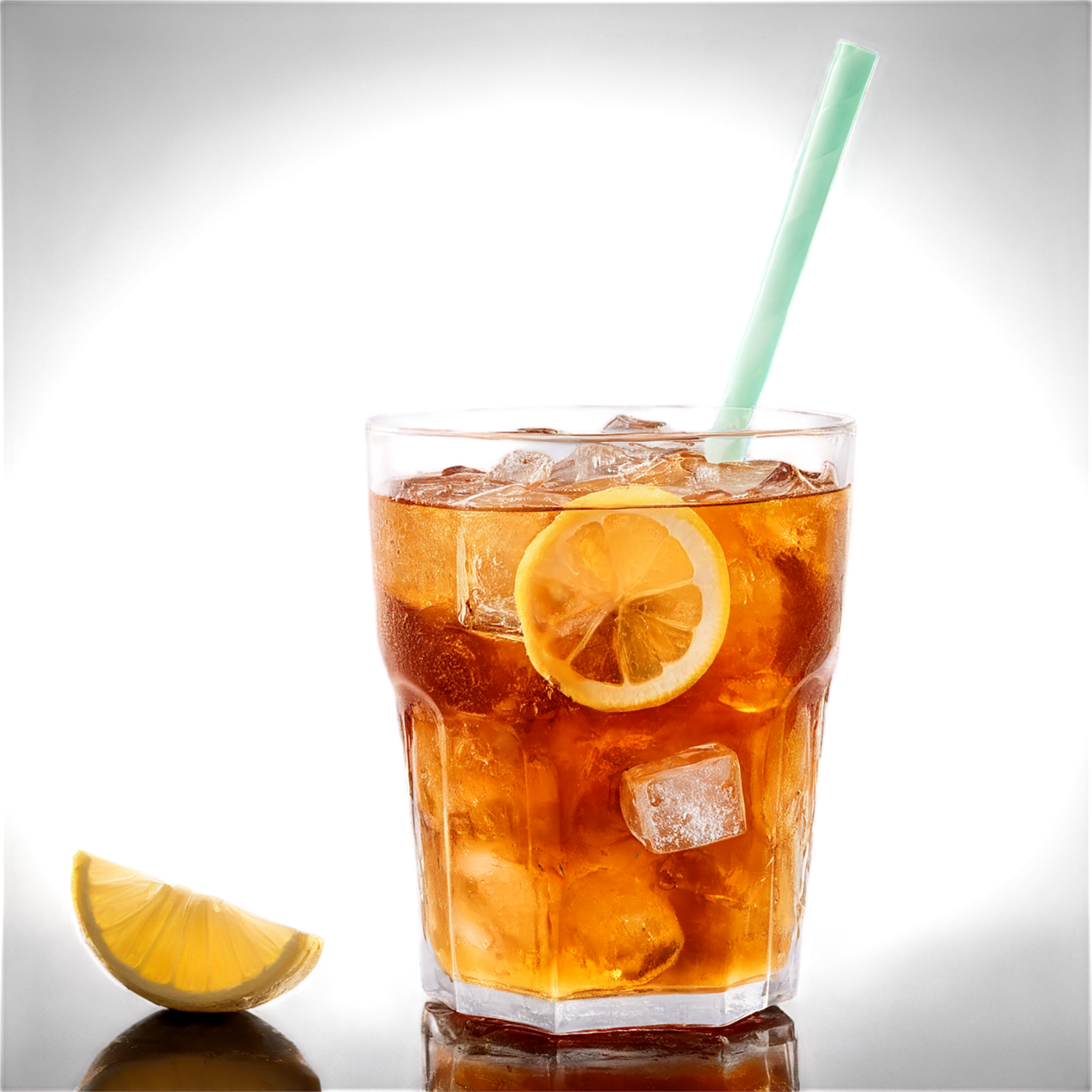 Glass of Iced tea beverage with ice cube and lime isolated on transparent background #2203