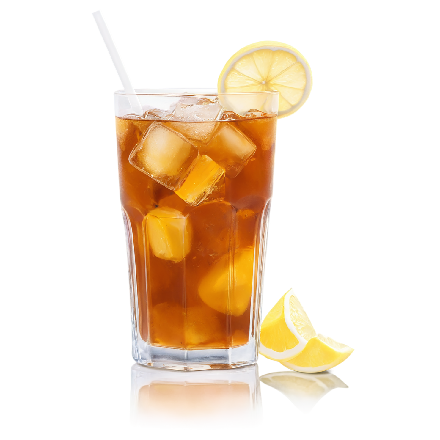 Glass of Iced tea beverage with ice cube and lime isolated on transparent background #2206