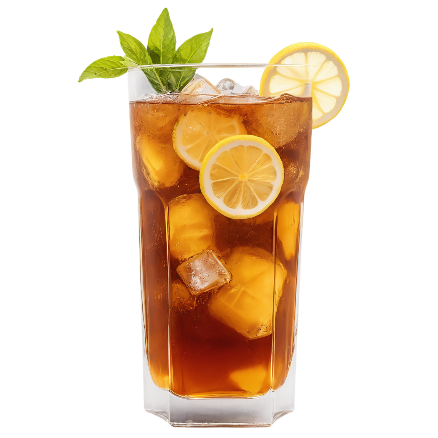 Glass of Iced tea beverage with ice cube and lime isolated on transparent background #2213