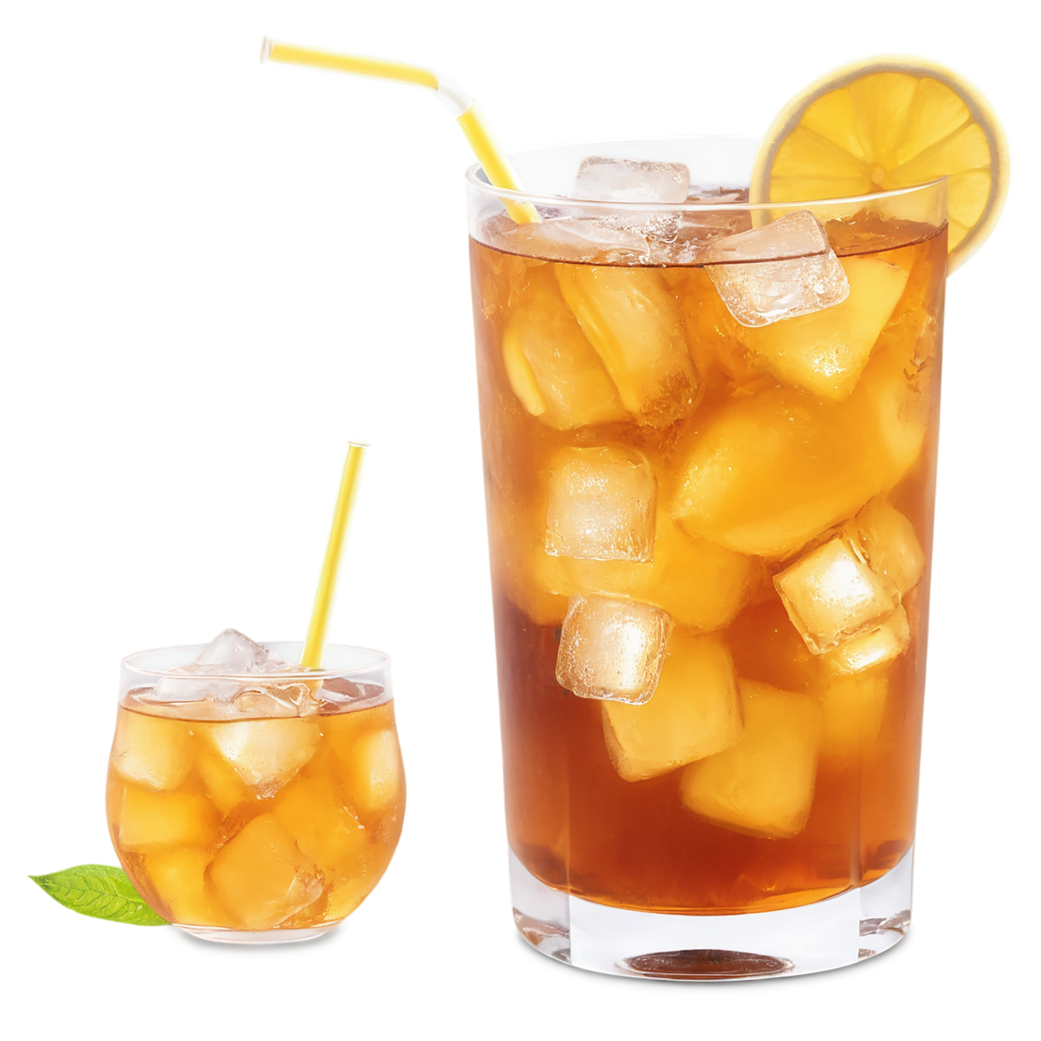Glass of Iced tea beverage with ice cube and lime isolated on transparent background #2214