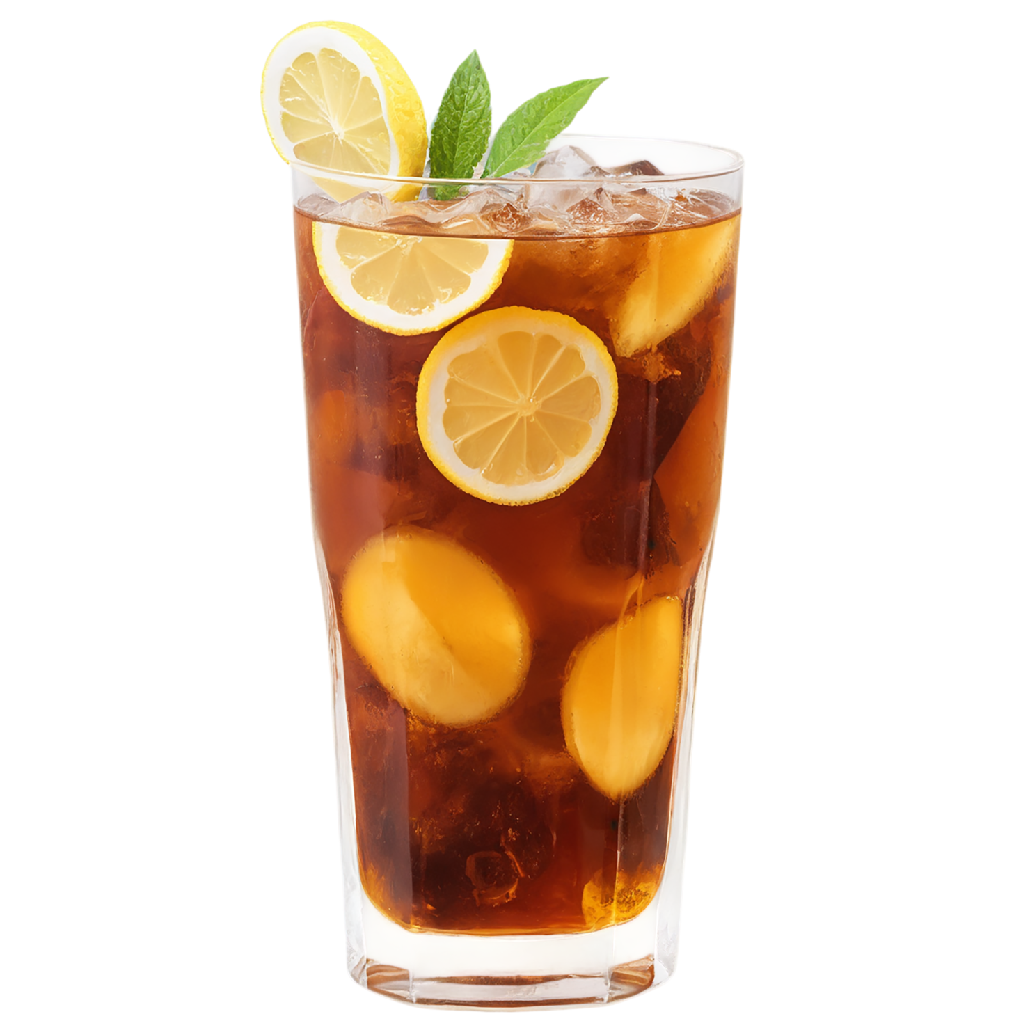 Glass of Iced tea beverage with ice cube and lime isolated on transparent background #2216