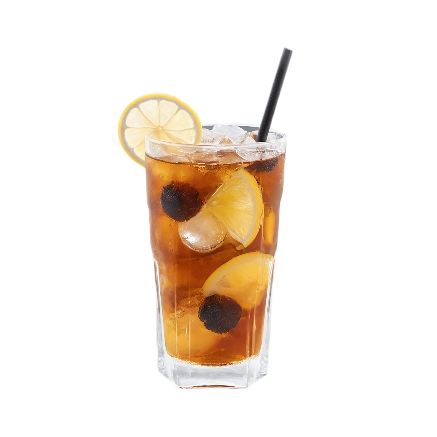 Glass of Iced tea beverage with ice cube and lime isolated on transparent background #2219