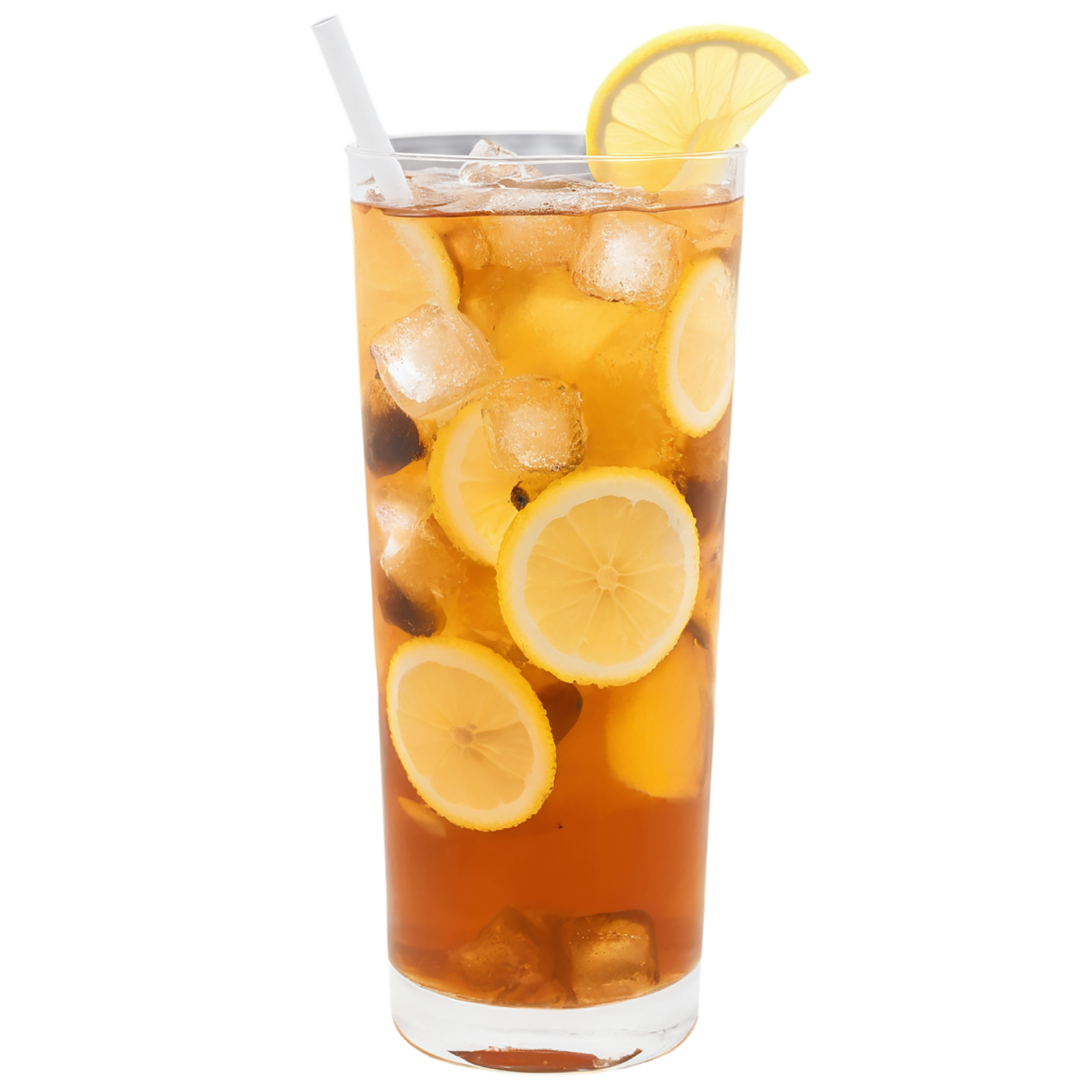 Glass of Iced tea beverage with ice cube and lime isolated on transparent background #2221