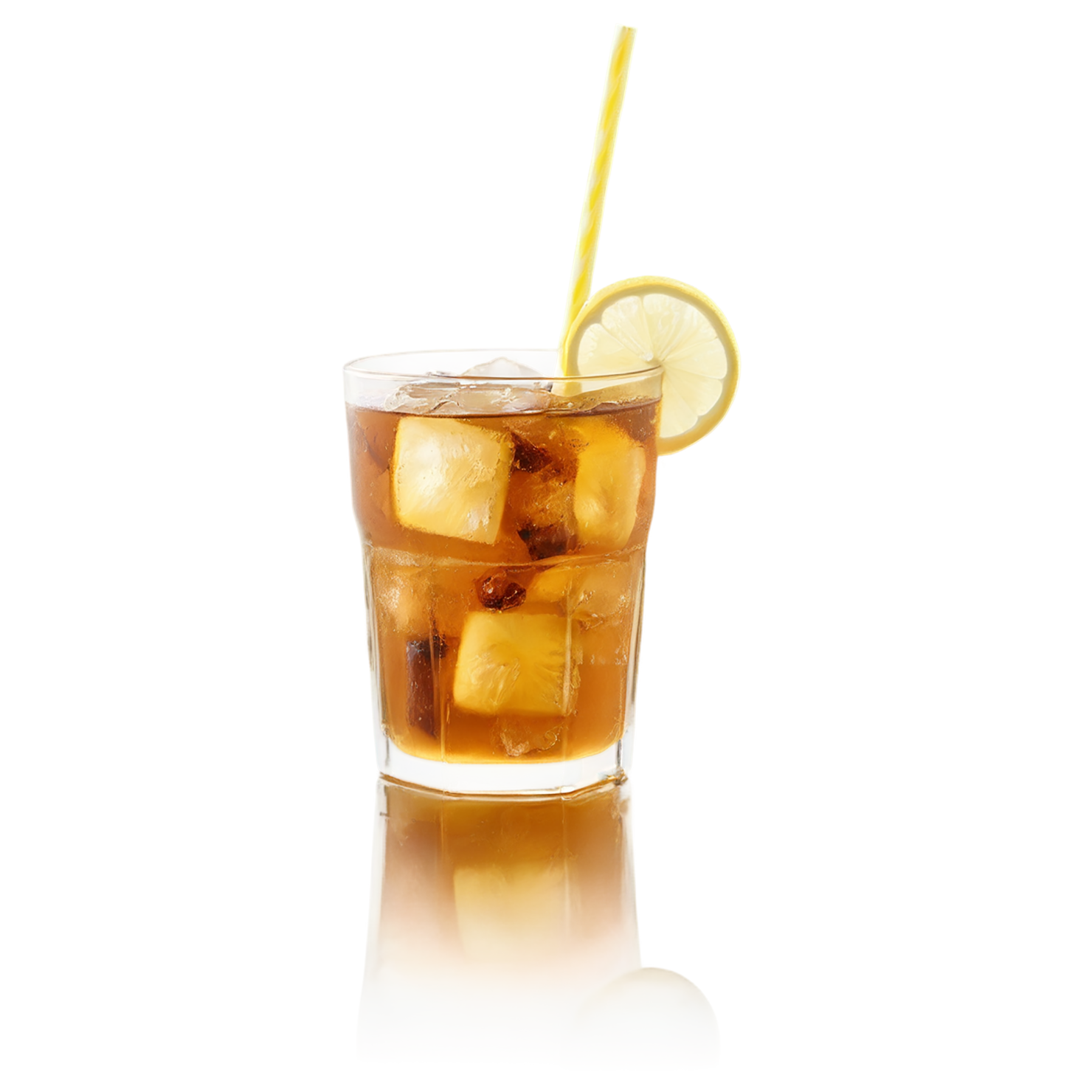 Glass of Iced tea beverage with ice cube and lime isolated on transparent background #2222