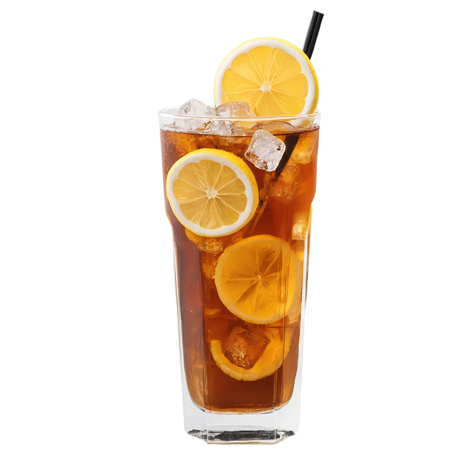 Glass of Iced tea beverage with ice cube and lime isolated on transparent background #2223