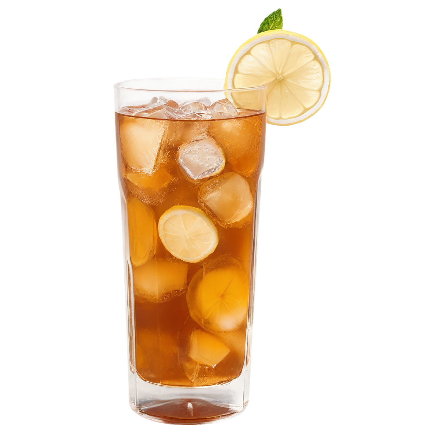 Glass of Iced tea beverage with ice cube and lime isolated on transparent background #2226