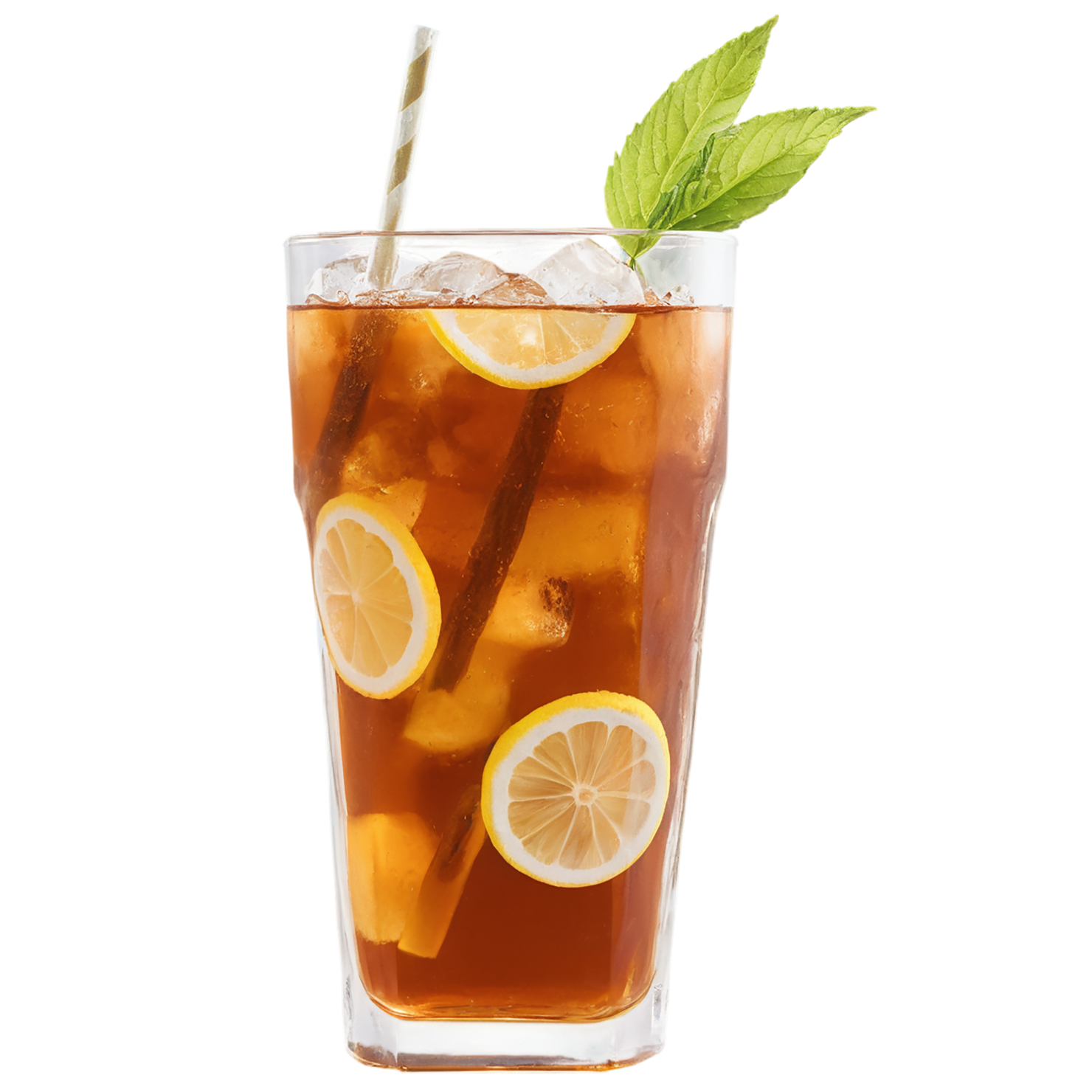Glass of Iced tea beverage with ice cube and lime isolated on transparent background #2227