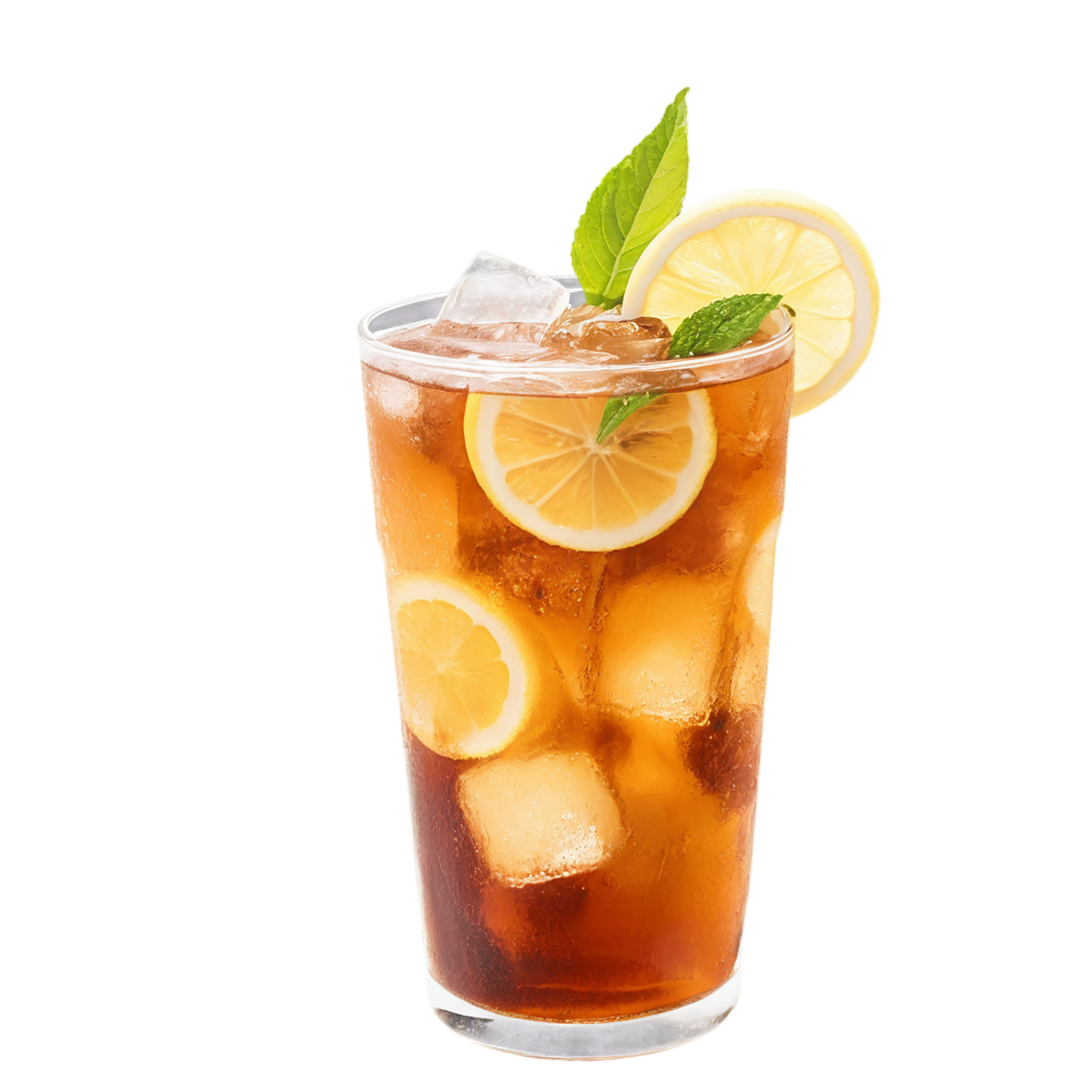 Glass of Iced tea beverage with ice cube and lime isolated on transparent background #2228