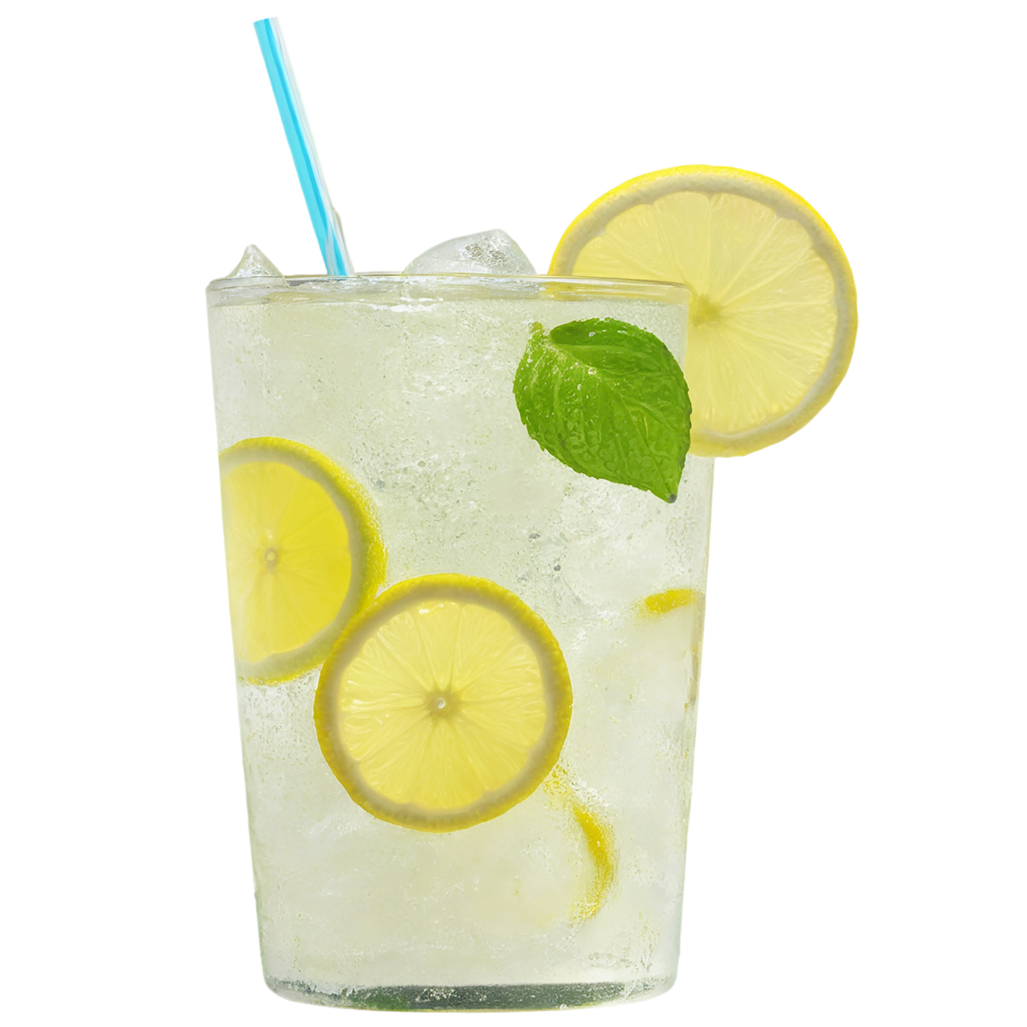 Glass of lemon-lime with ice cube beverage isolated on transparent background #2324