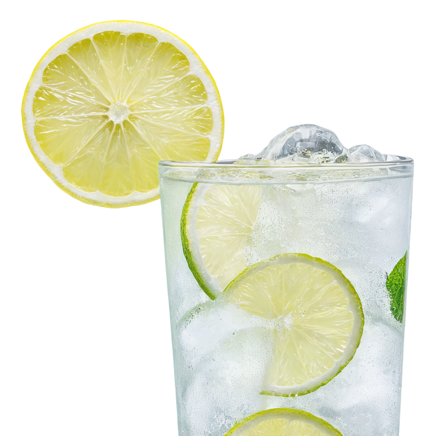 Glass of lemon-lime with ice cube beverage isolated on transparent background #2350