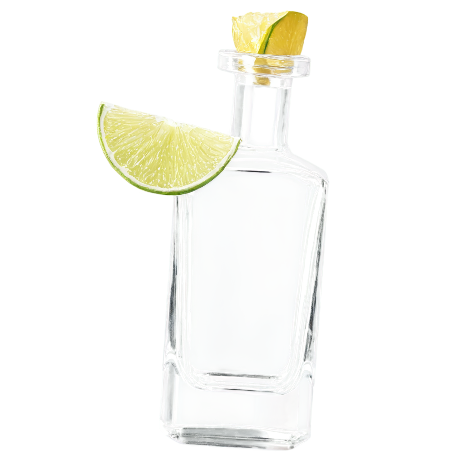 Glass bottle of tequila with lime beverage isolated on transparent background #2455
