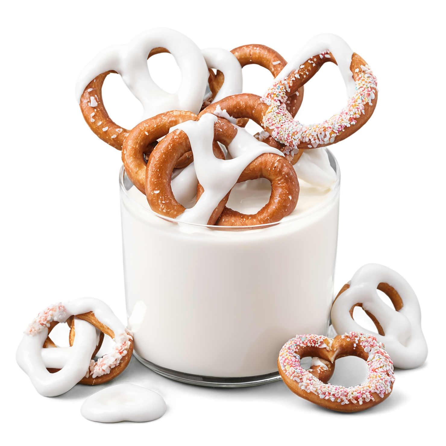 Yogurt-covered pretzels snacks isolated on transparent background #9449