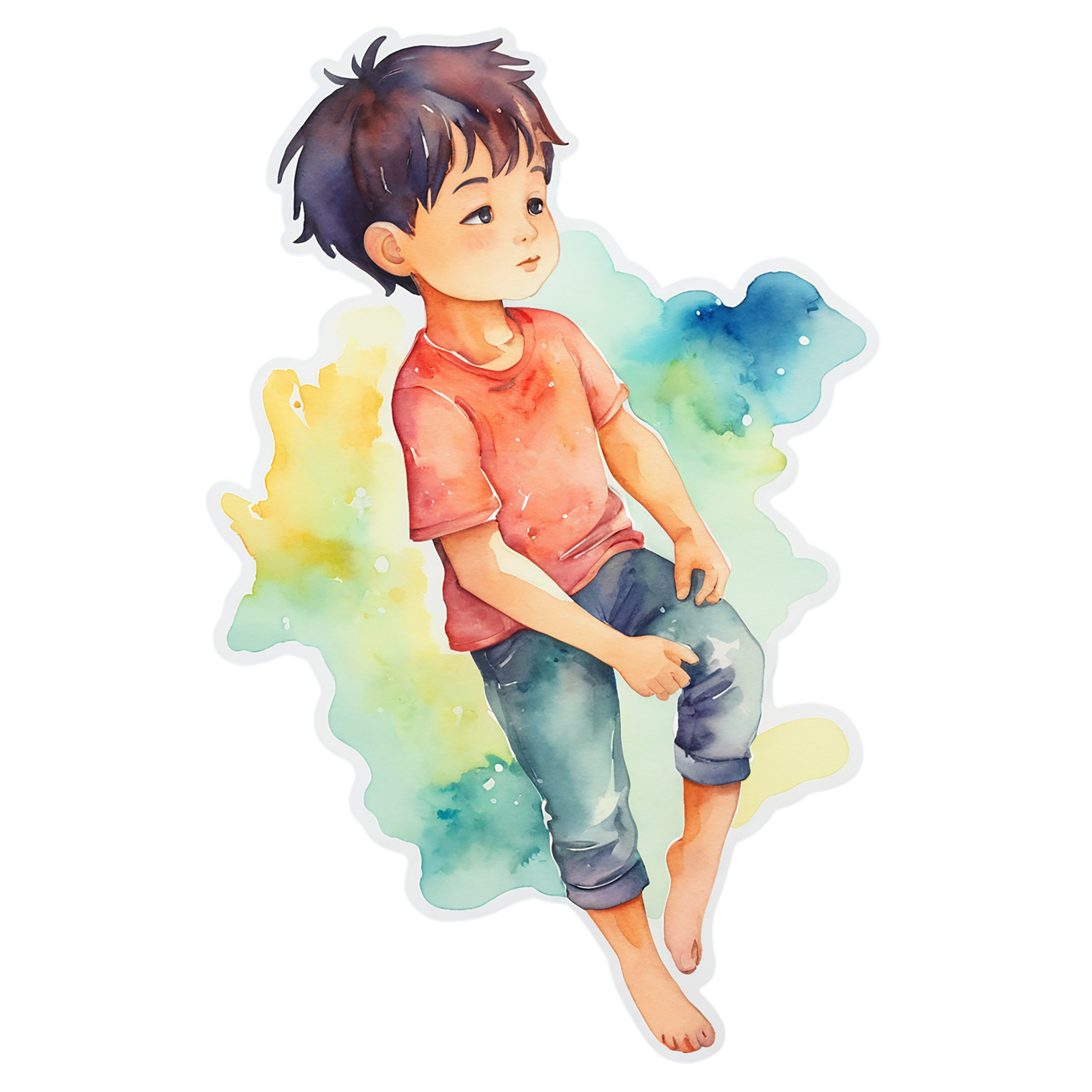 Boy watercolor sticker isolated on transparent background #13618