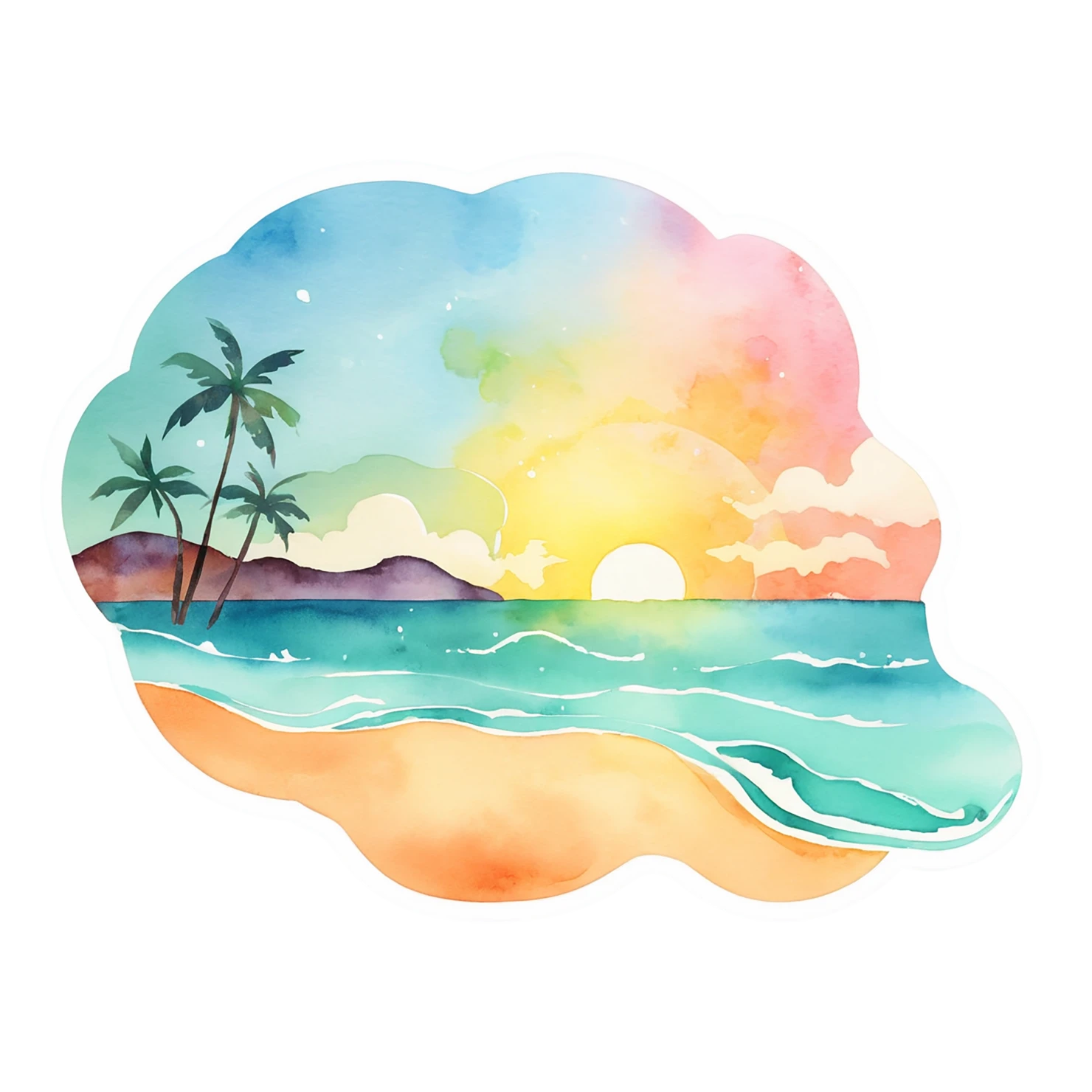 Beach Watercolor sticker isolated on transparent background #12668