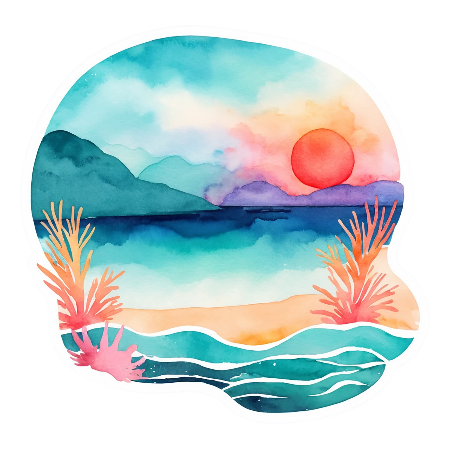 Beach Watercolor sticker isolated on transparent background #12669