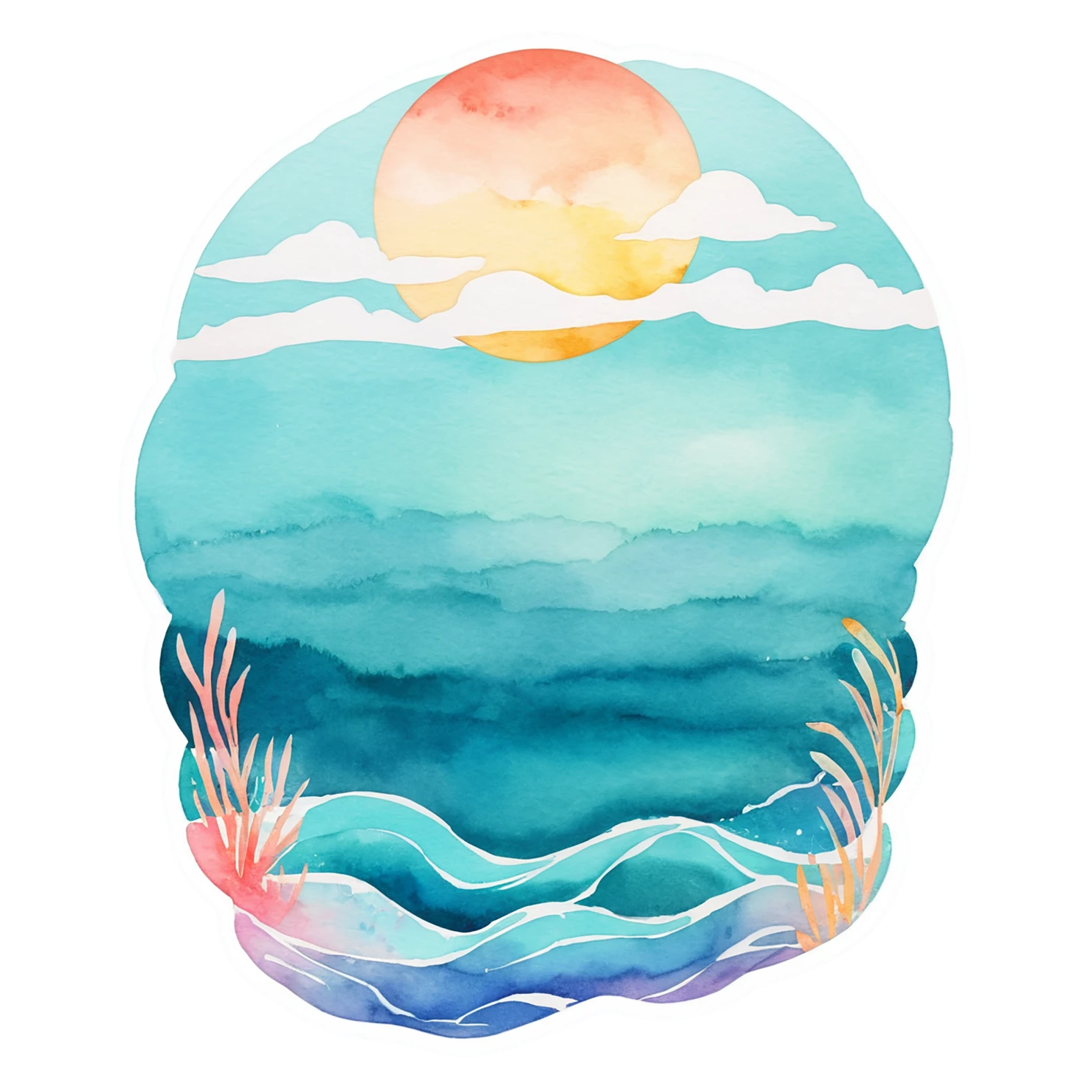 Beach Watercolor sticker isolated on transparent background #12708